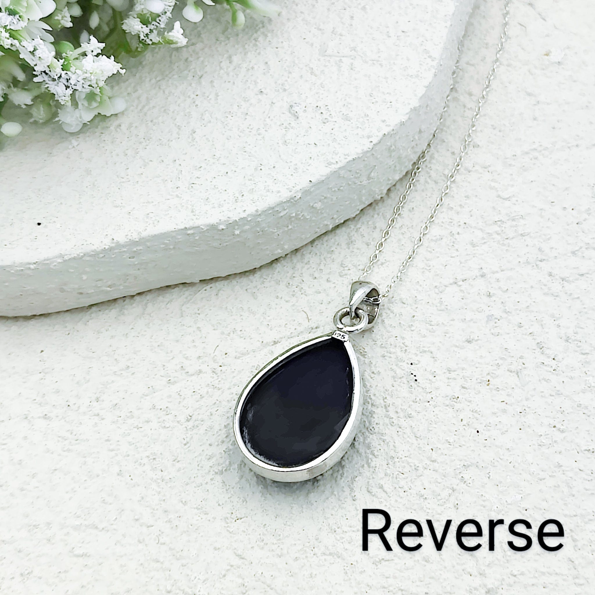 Hepburn and Hughes Banded Black Onyx Pendant | 28mm Teardrop | Leo Gift | Sterling Silver