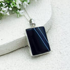 Hepburn and Hughes Banded Black Onyx Pendant | 30mm Rectangle | July Birthstone | Sterling Silver