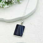 Hepburn and Hughes Banded Black Onyx Pendant | 30mm Rectangle | July Birthstone | Sterling Silver