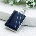Hepburn and Hughes Banded Black Onyx Pendant | 30mm Rectangle | July Birthstone | Sterling Silver