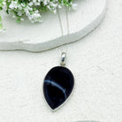 Hepburn and Hughes Banded Black Onyx Pendant | 45mm Inverted Teardrop | July Birthday | Sterling Silver