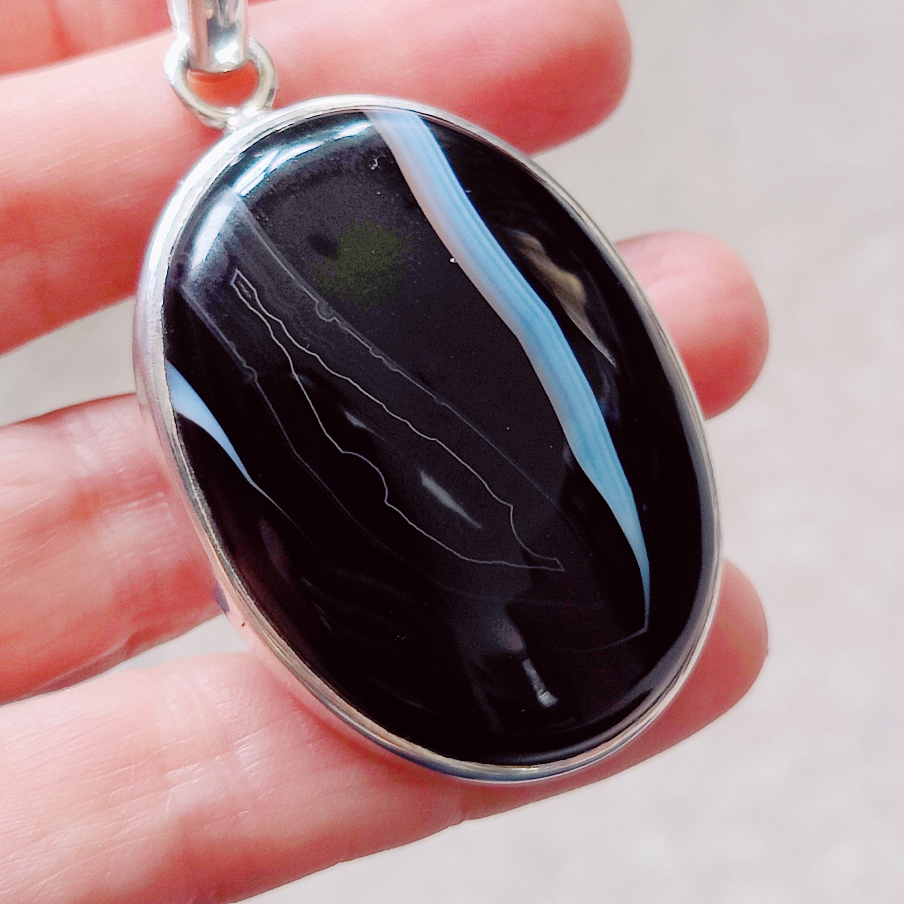 Hepburn and Hughes Banded Black Onyx Pendant | Large Oval | 6 Options | Sterling Silver