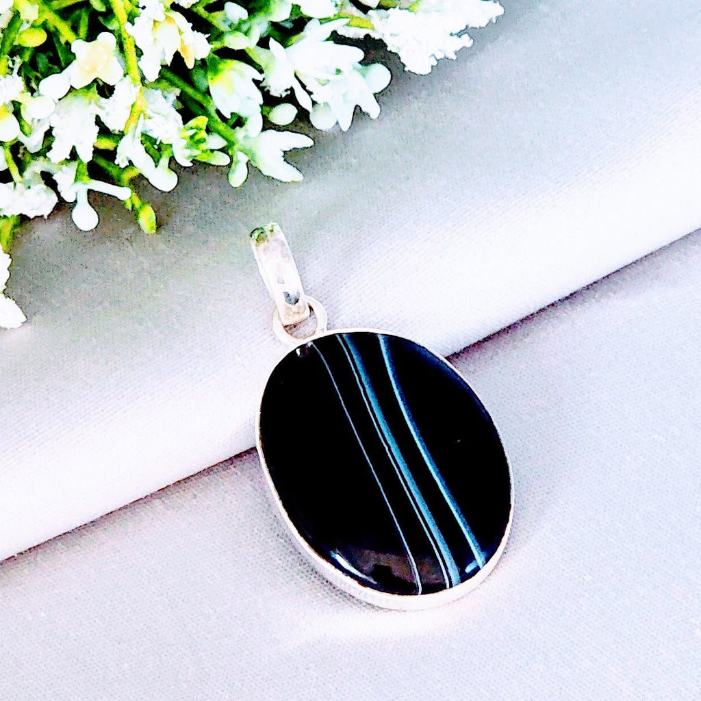 Hepburn and Hughes Banded Black Onyx Pendant | Large Oval | 6 Options | Sterling Silver