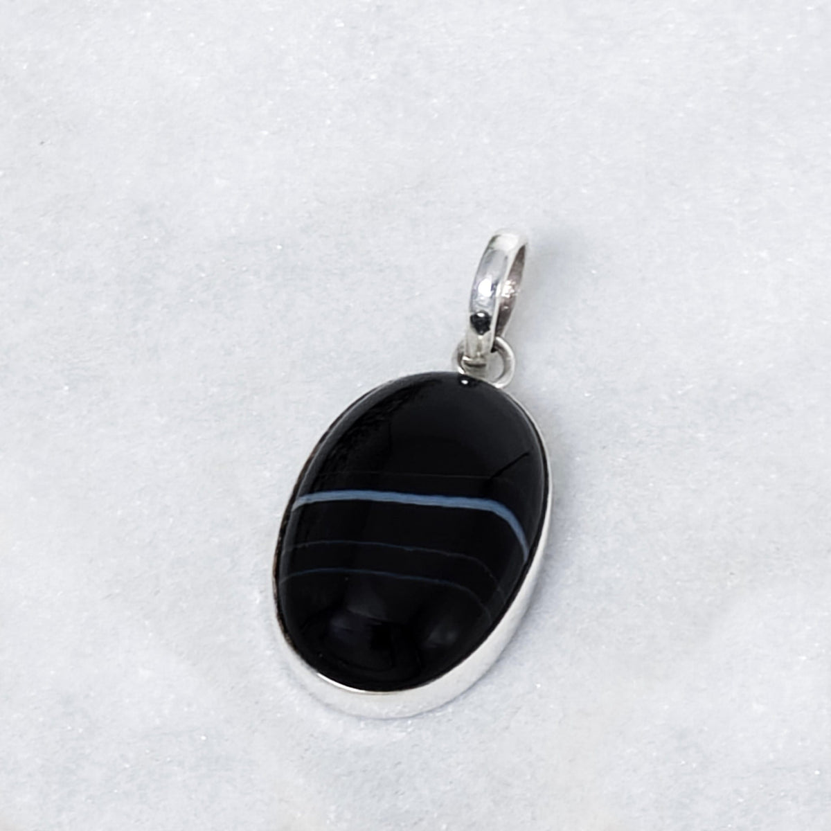Hepburn and Hughes Banded Black Onyx Pendant | Oval Necklace | July Birthstone | Sterling Silver