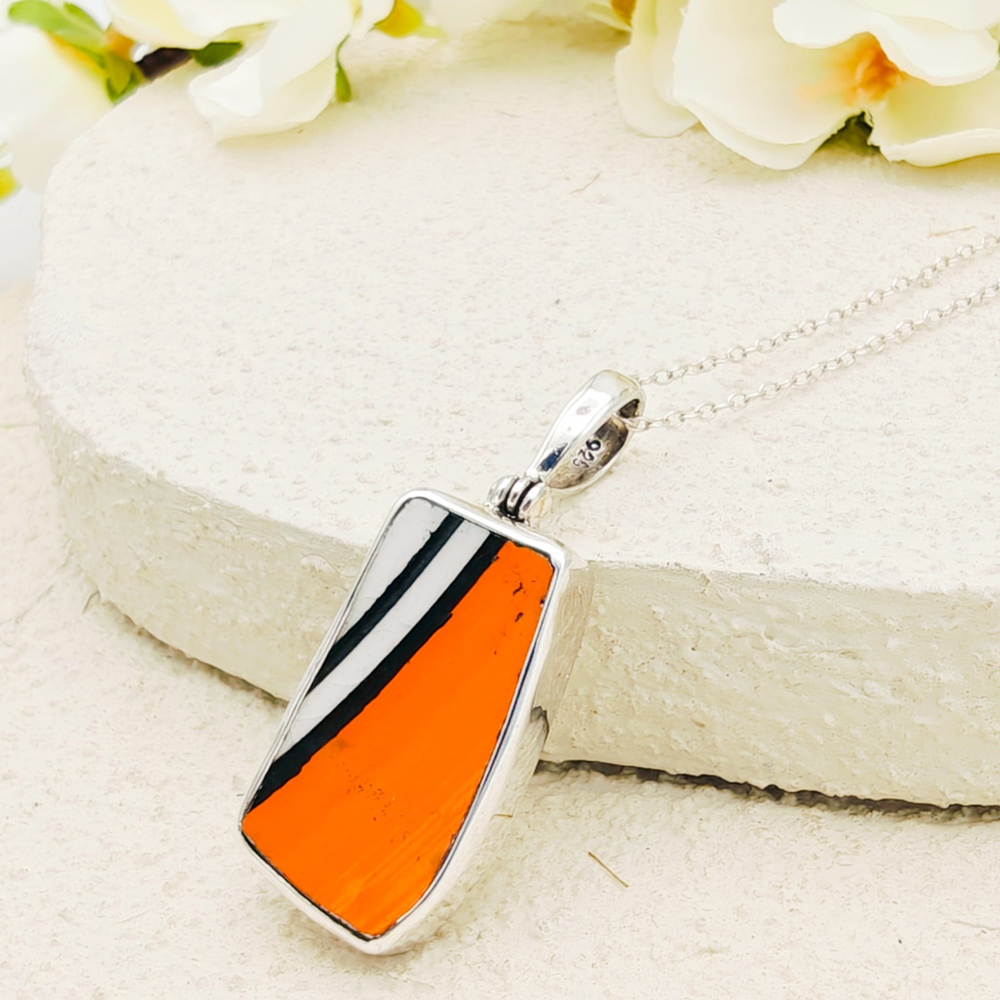 Hepburn and Hughes Bizarre Orange, Black and White Clarice Cliff Art Deco Necklace | Upcycled Sterling Silver Heritage Jewellery (Copy) (Copy)