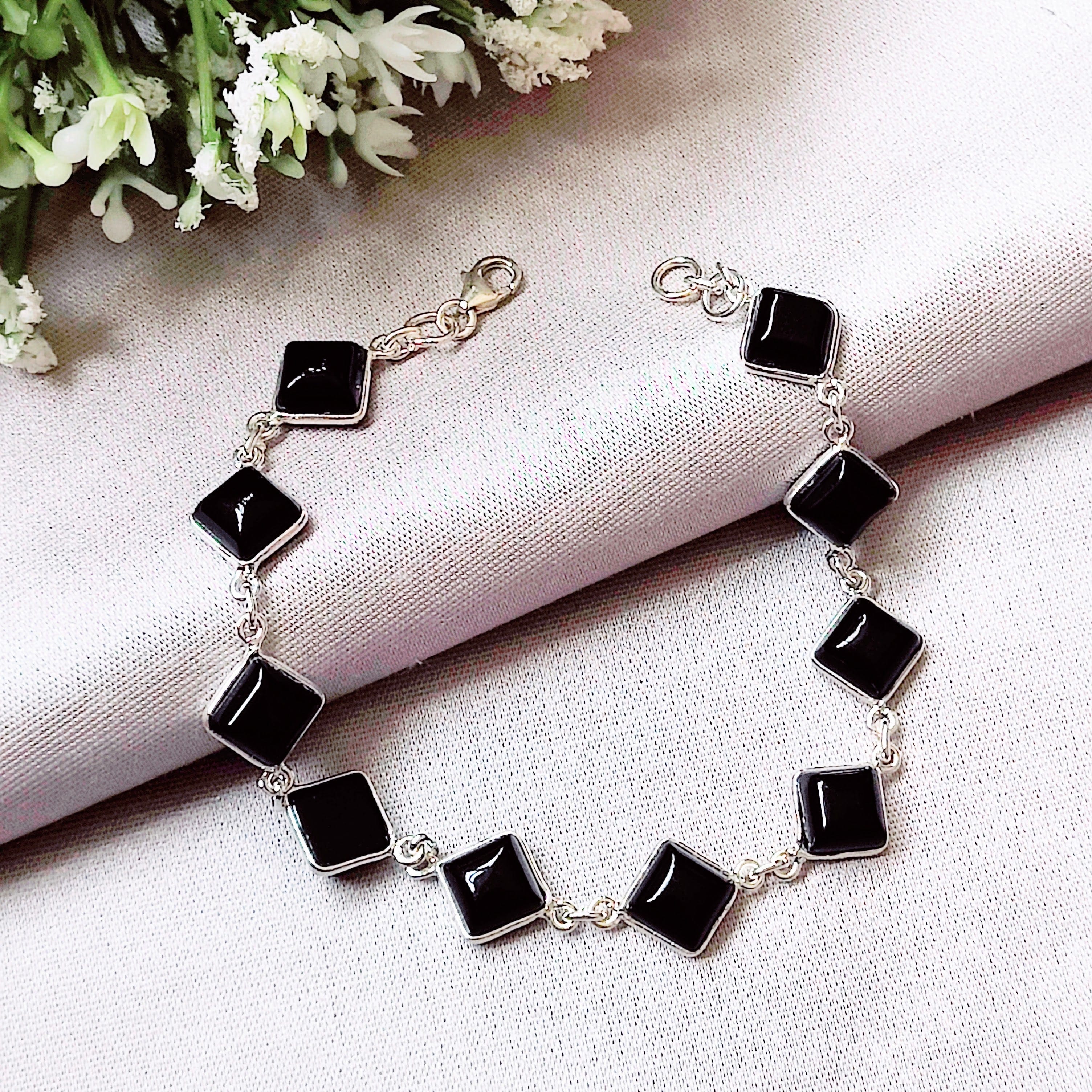 Hepburn and Hughes Black Onyx Bracelet | 10 Squares | Sterling Silver