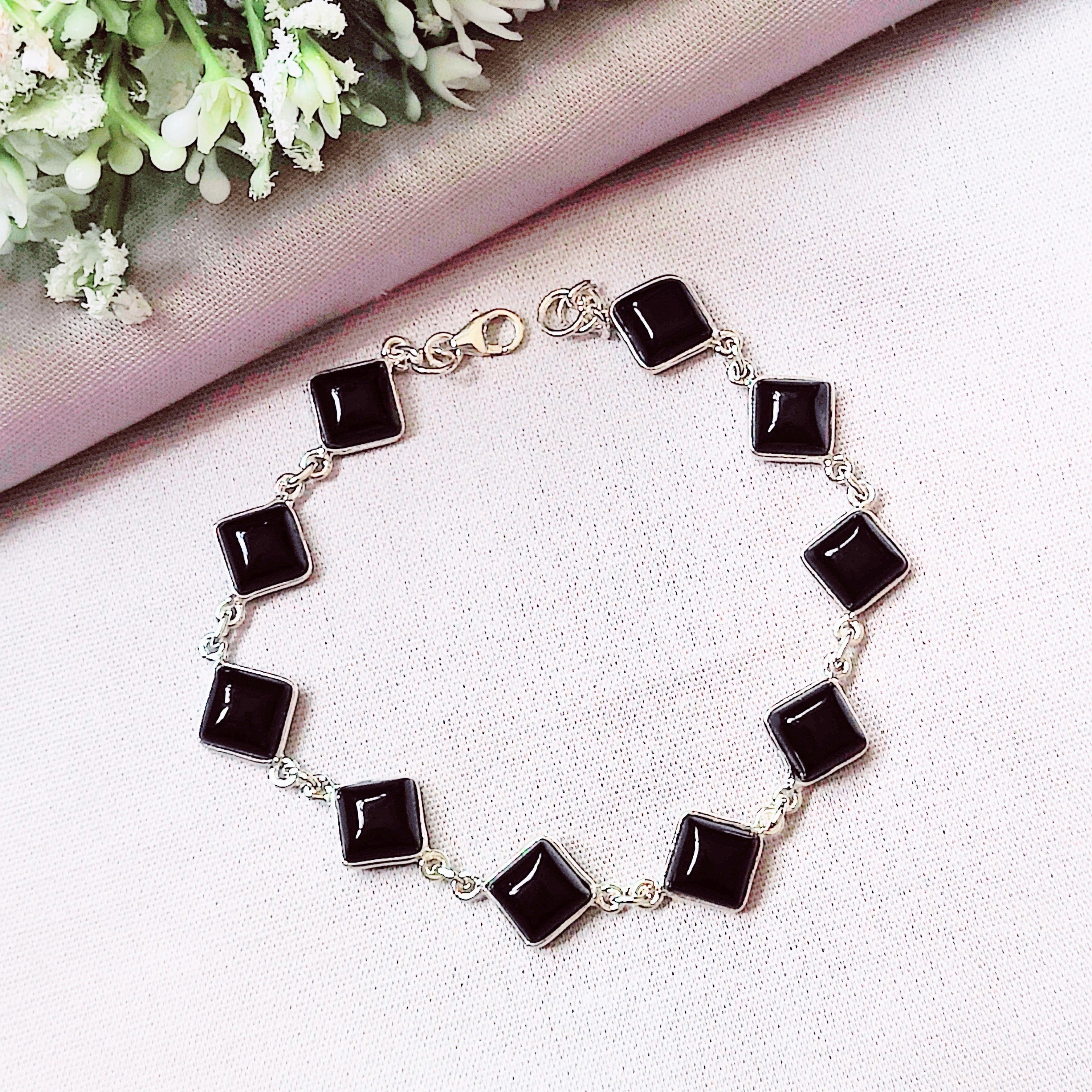 Hepburn and Hughes Black Onyx Bracelet | 10 Squares | Sterling Silver