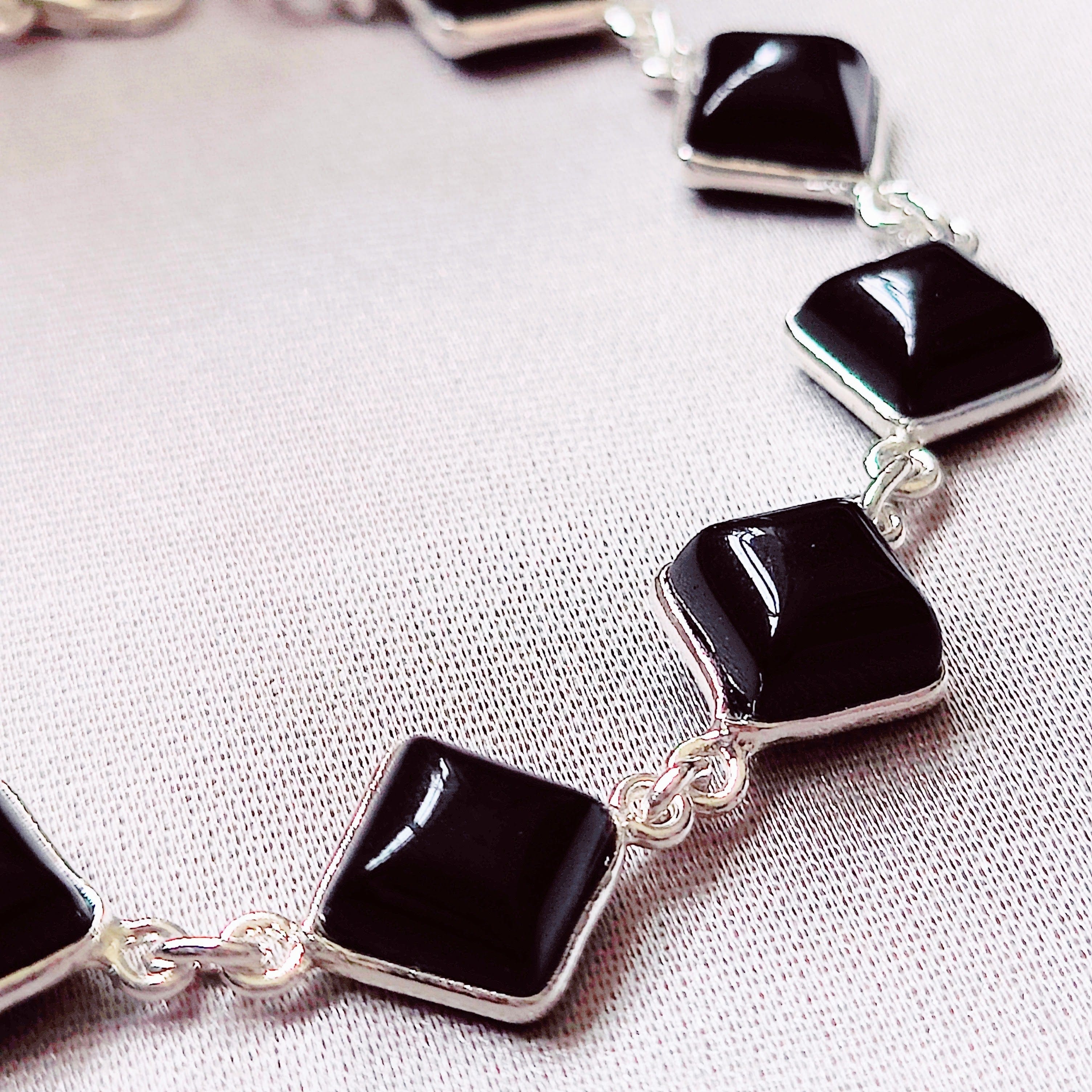 Hepburn and Hughes Black Onyx Bracelet | 10 Squares | Sterling Silver