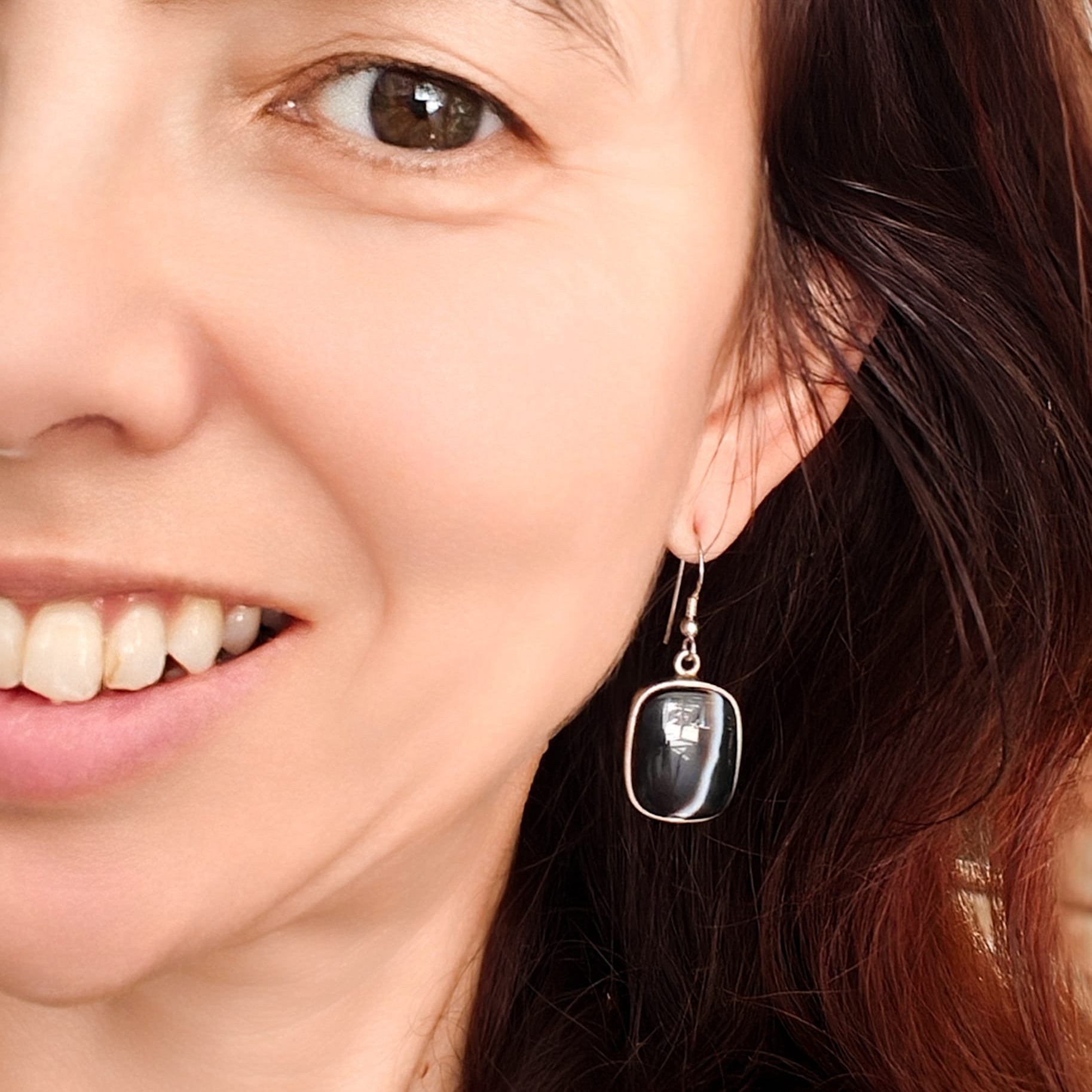 Hepburn and Hughes Black Onyx Earrings | Rectangular Gemstone with Ear Wire | Sterling Silver