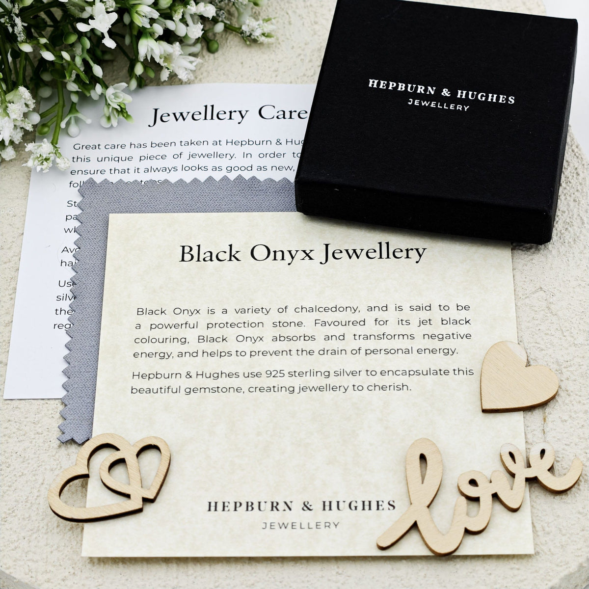 Hepburn and Hughes Black Onyx Pendant | 20mm Oval Gemstone | Sterling Silver