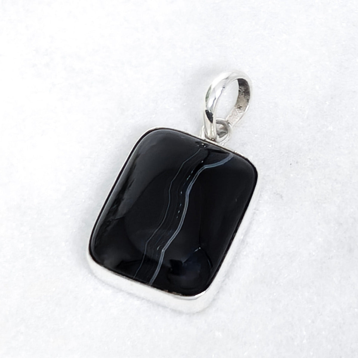 Hepburn and Hughes Black Onyx Pendant | 20mm Rectangle | 7th anniversary gift | Sterling Silver