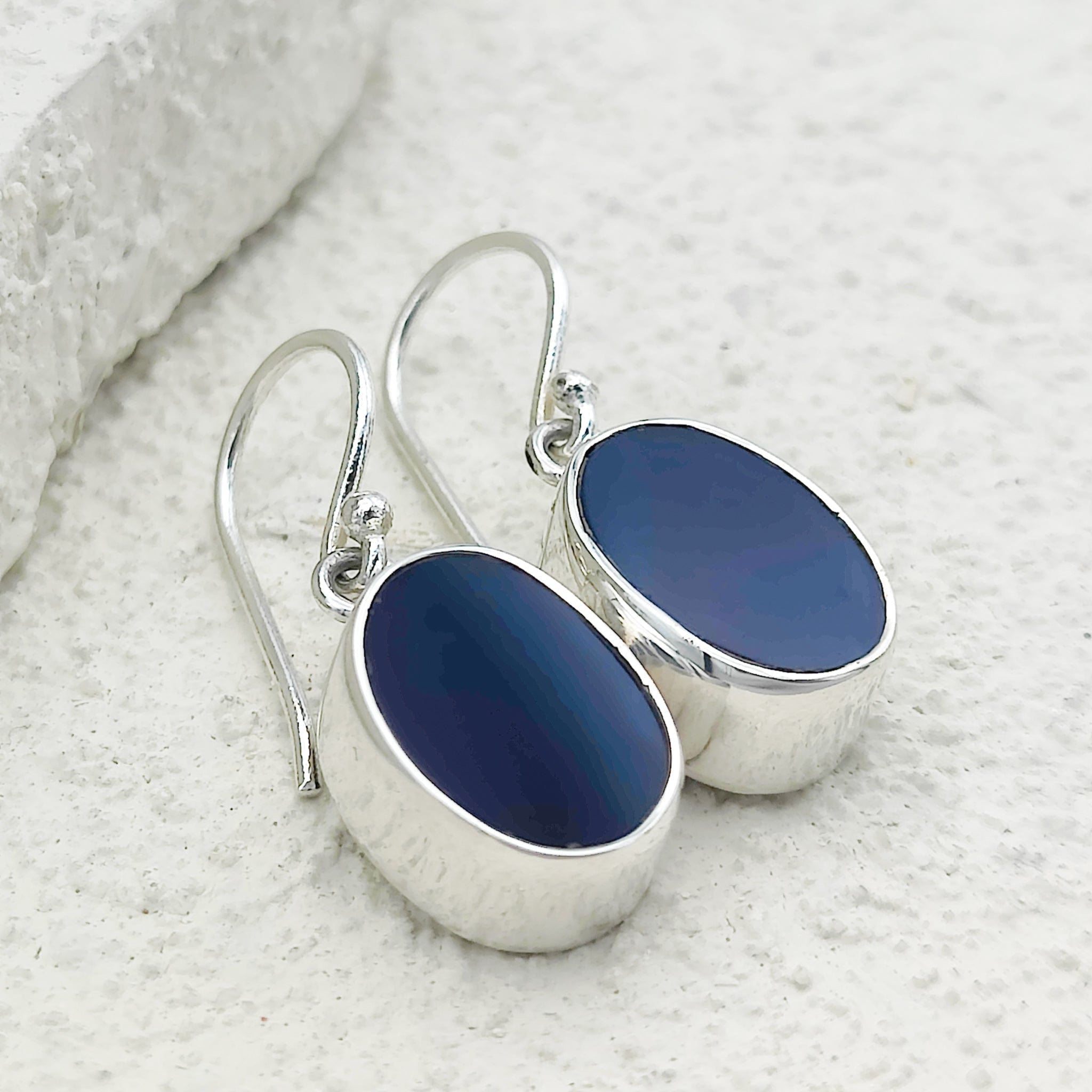 Hepburn and Hughes Blue Agate Earrings | 15mm Oval | Gemini Gemstone Gift | Sterling Silver