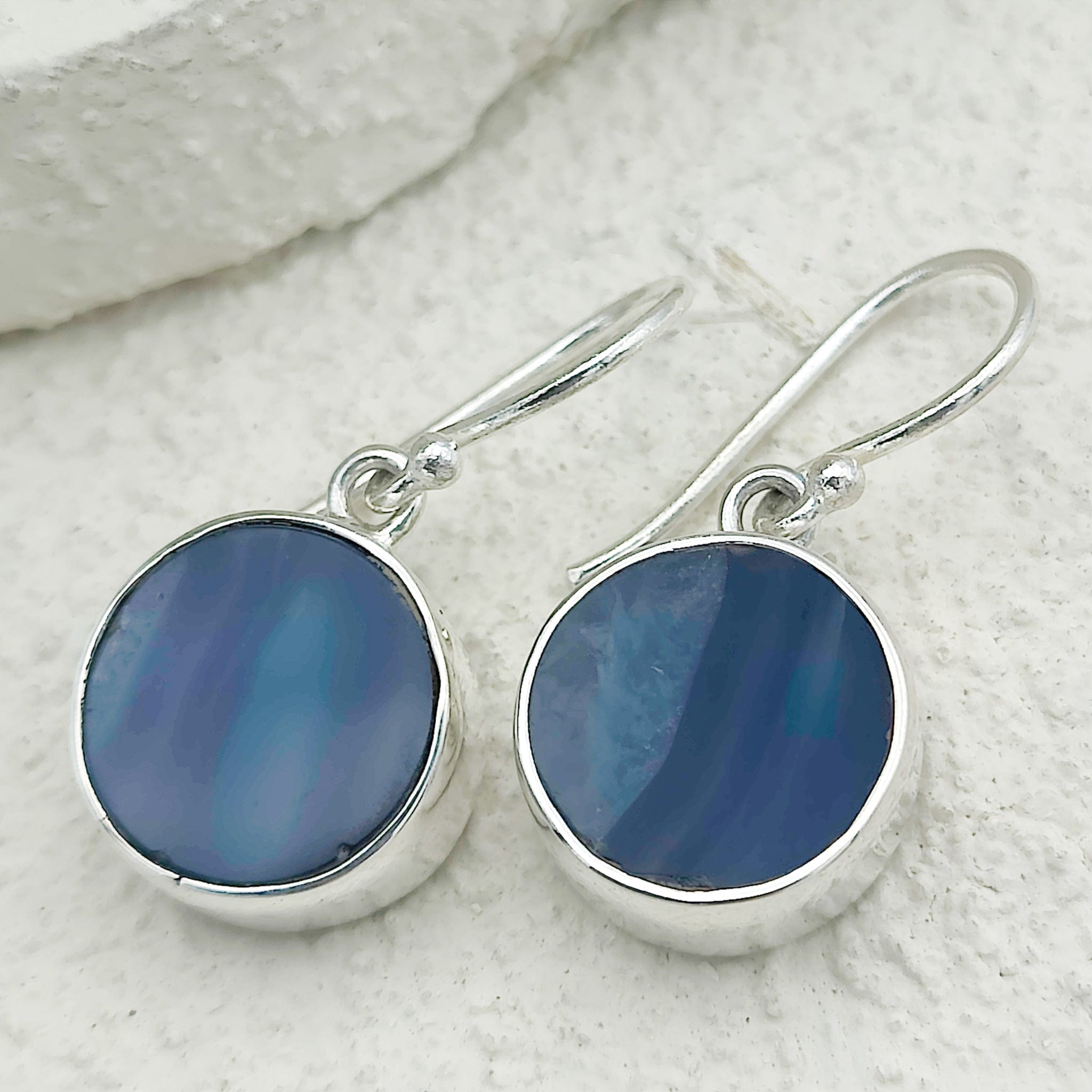 Hepburn and Hughes Blue Agate Earrings | Circular | Gemini Gemstone Gift | Sterling Silver