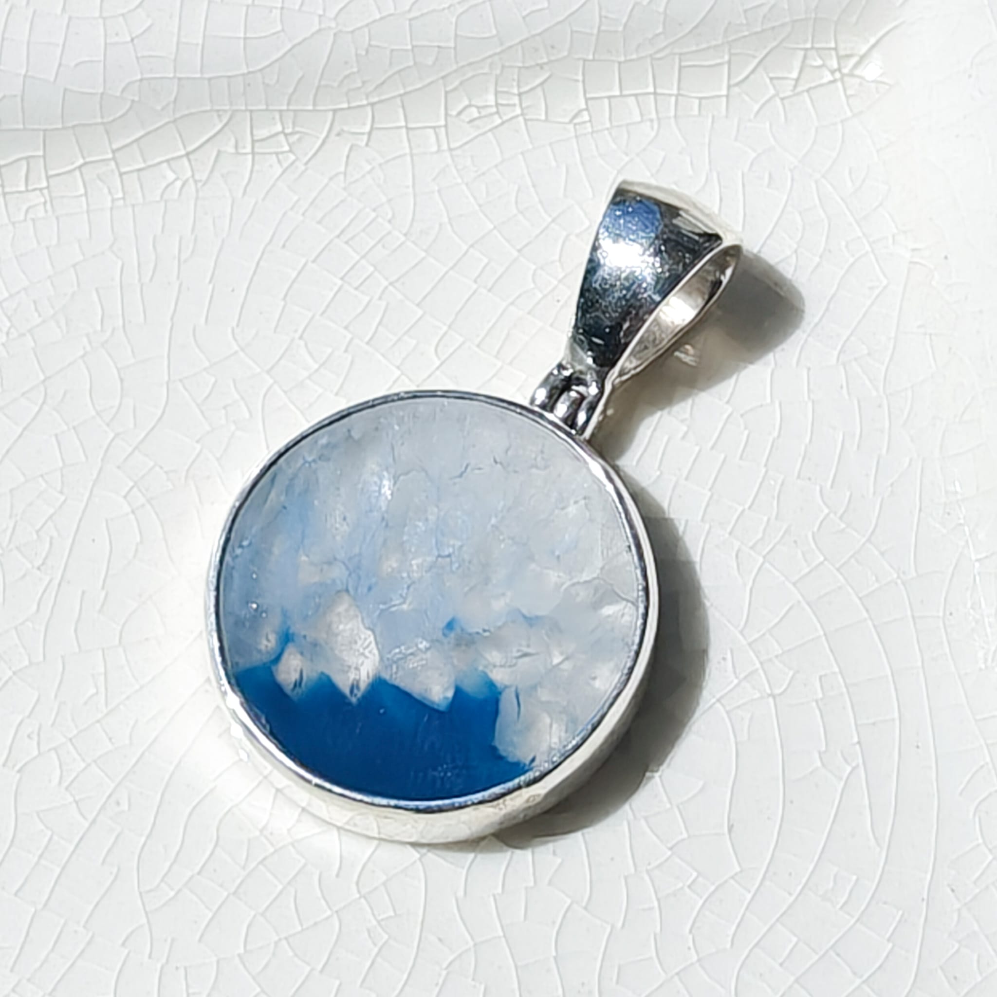 Hepburn and Hughes Blue Agate Pendant | 25mm Circle | Gemini Gemstone | Sterling Silver