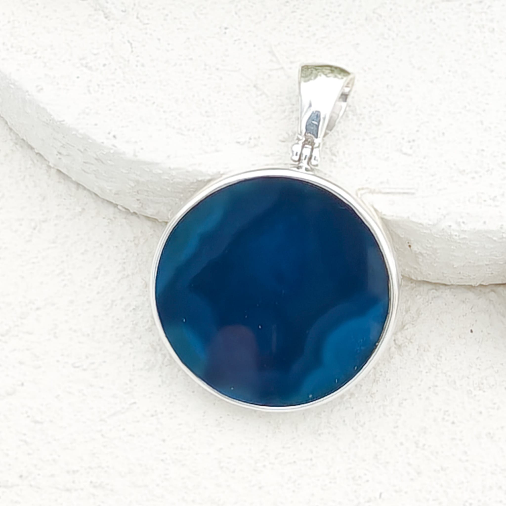 Hepburn and Hughes Blue Agate Pendant | 30mm Gemstone | Gemini Gift | Sterling Silver