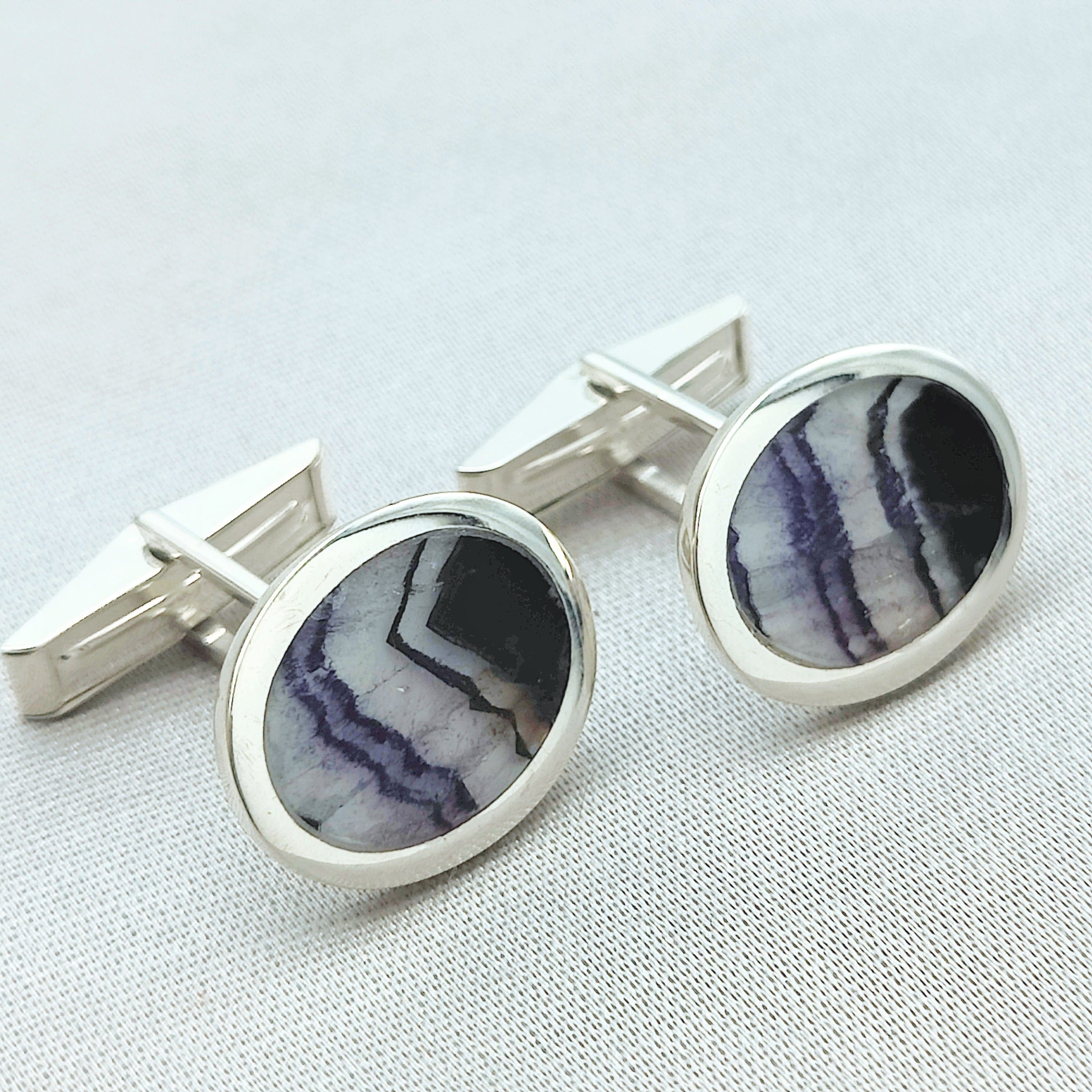 Hepburn and Hughes Blue John Cufflinks | British Gemstone | 3 Shapes | Sterling Silver