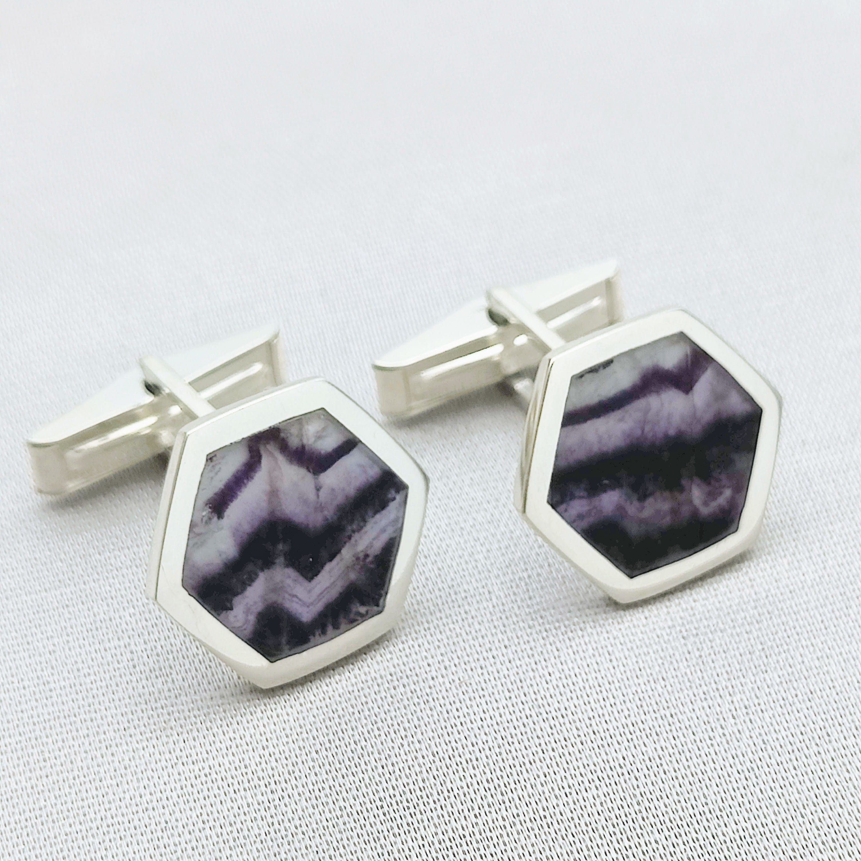 Hepburn and Hughes Blue John Cufflinks | British Gemstone | 3 Shapes | Sterling Silver