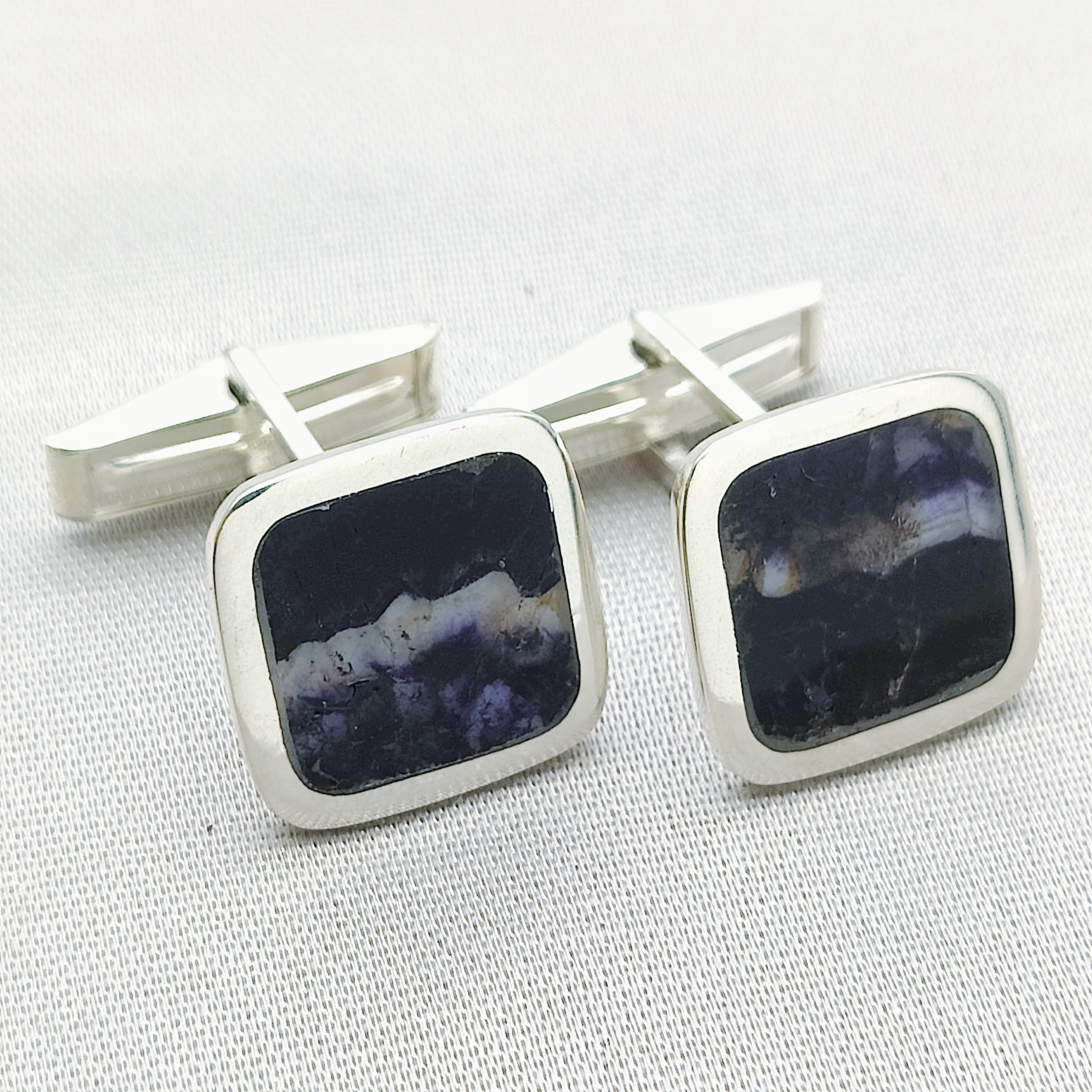 Hepburn and Hughes Blue John Cufflinks | British Gemstone | 3 Shapes | Sterling Silver