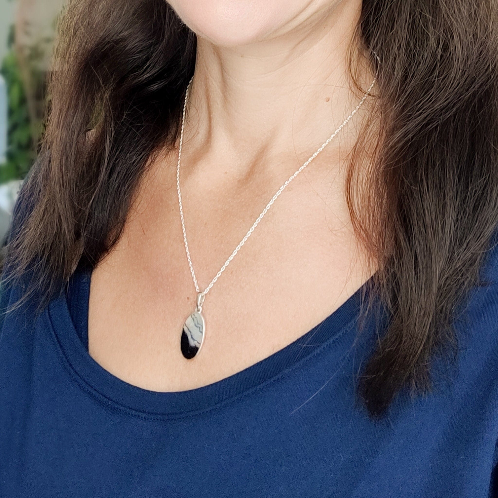 Hepburn and Hughes Blue John Pendant | British Gemstone Necklace | Oval | Sterling Silver