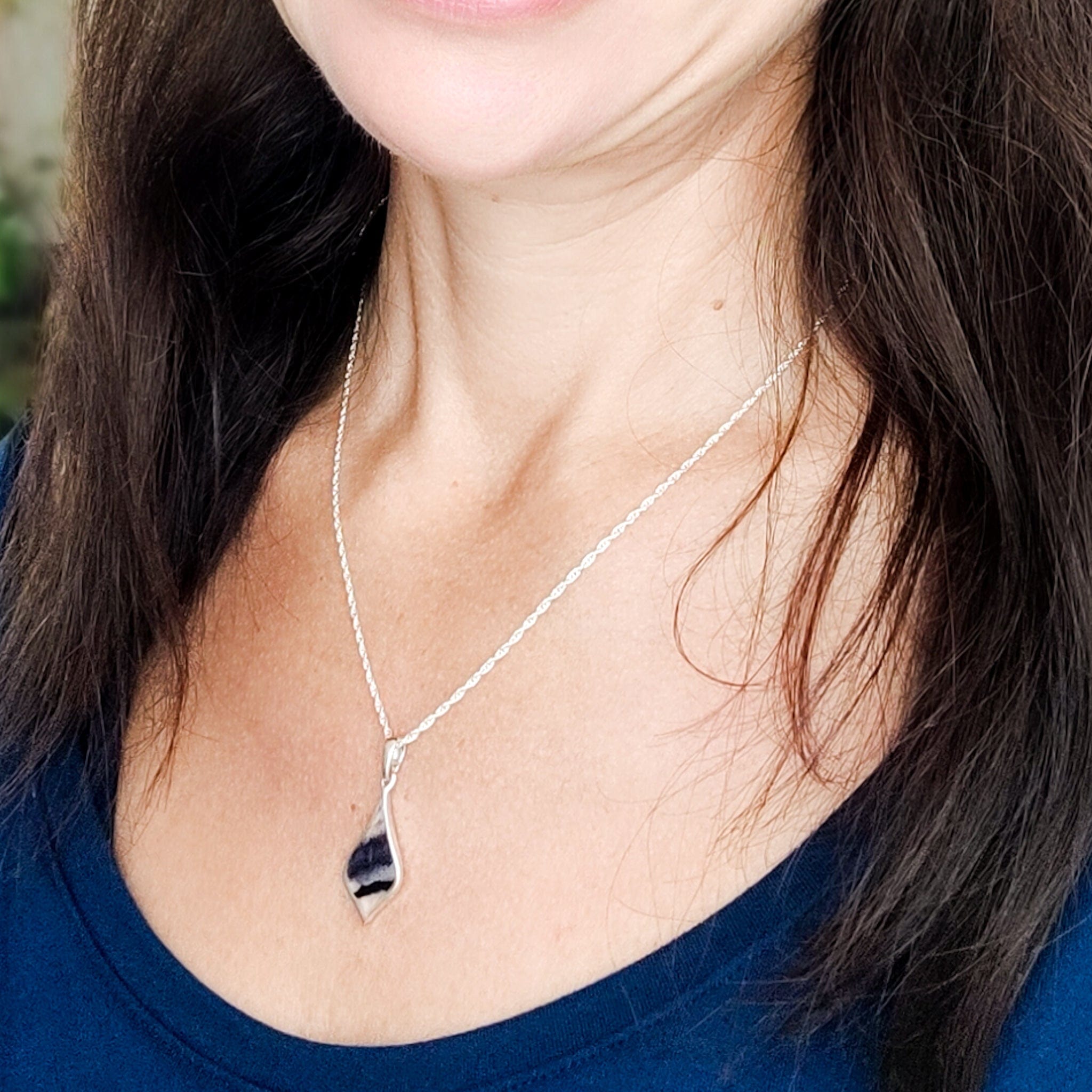 Hepburn and Hughes Blue John Pendant | British Gemstone Necklace | Wave | Sterling Silver