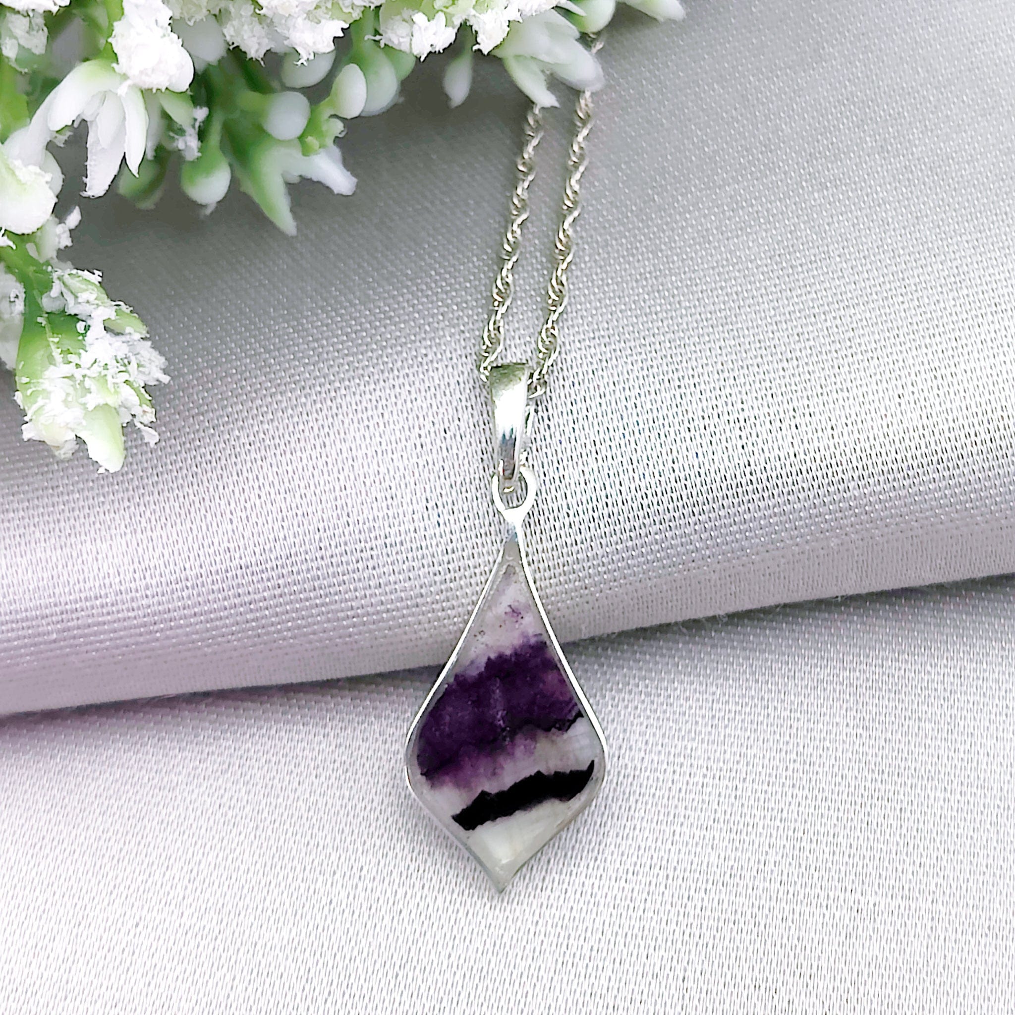 Hepburn and Hughes Blue John Pendant | British Gemstone Necklace | Wave | Sterling Silver