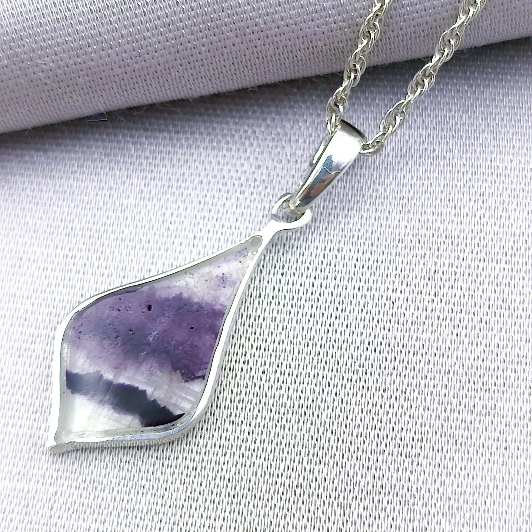 Hepburn and Hughes Blue John Pendant | British Gemstone Necklace | Wave | Sterling Silver
