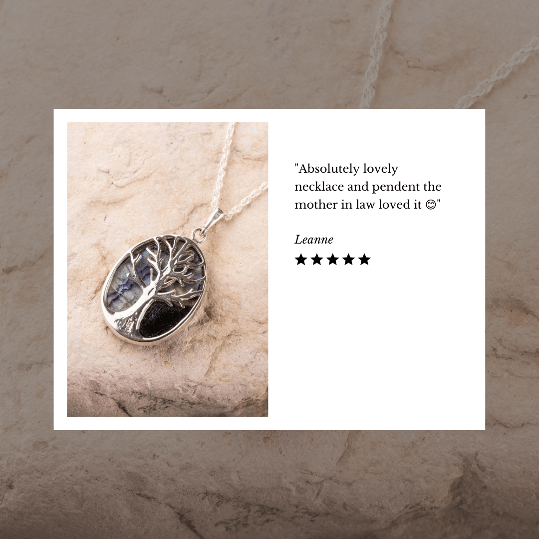 Hepburn and Hughes Blue John Pendant | Tree of Life | Oval | Sterling Silver