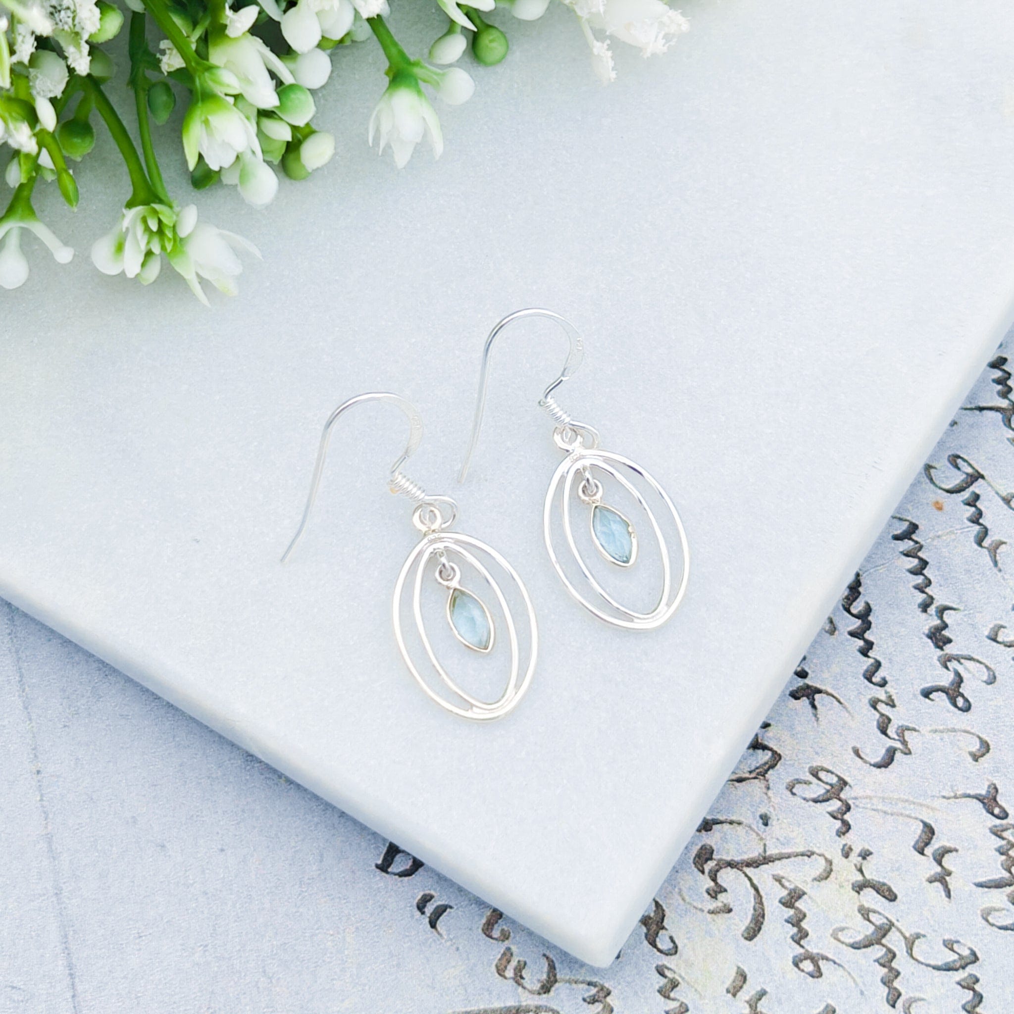 Hepburn and Hughes Blue Topaz Earrings | Double Oval | November Birthstone | Sterling Silver