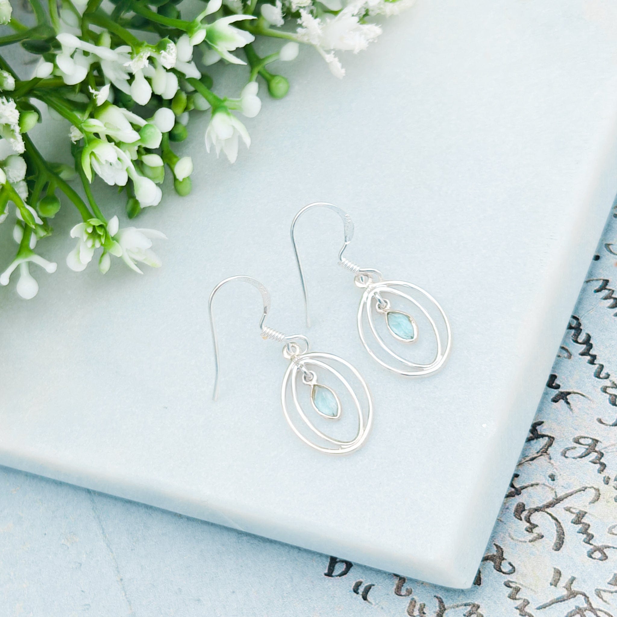 Hepburn and Hughes Blue Topaz Earrings | Double Oval | November Birthstone | Sterling Silver