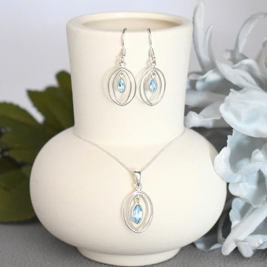 Hepburn and Hughes Blue Topaz Pendant | Double Oval | November Birthstone | Sterling Silver