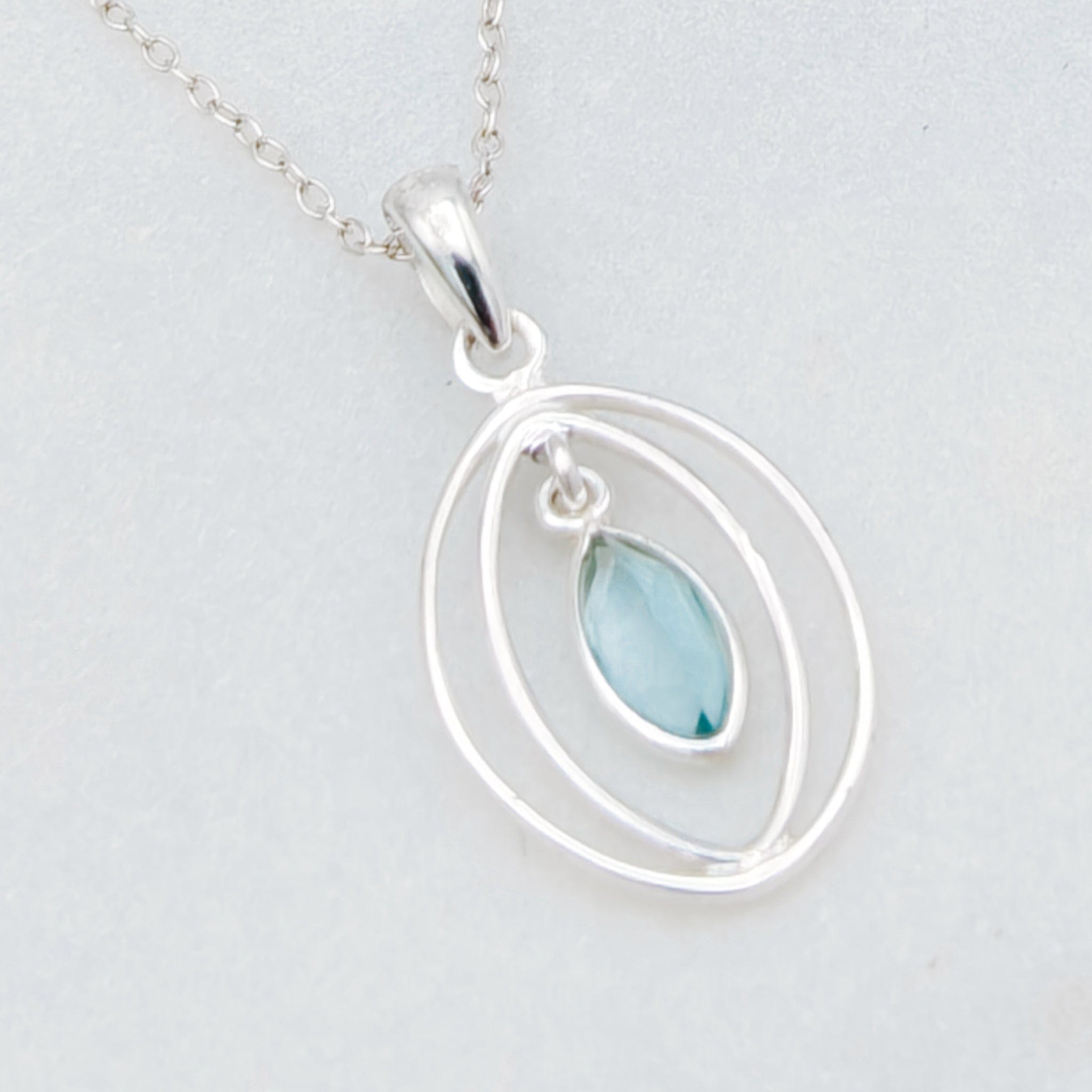 Hepburn and Hughes Blue Topaz Pendant | Double Oval | November Birthstone | Sterling Silver