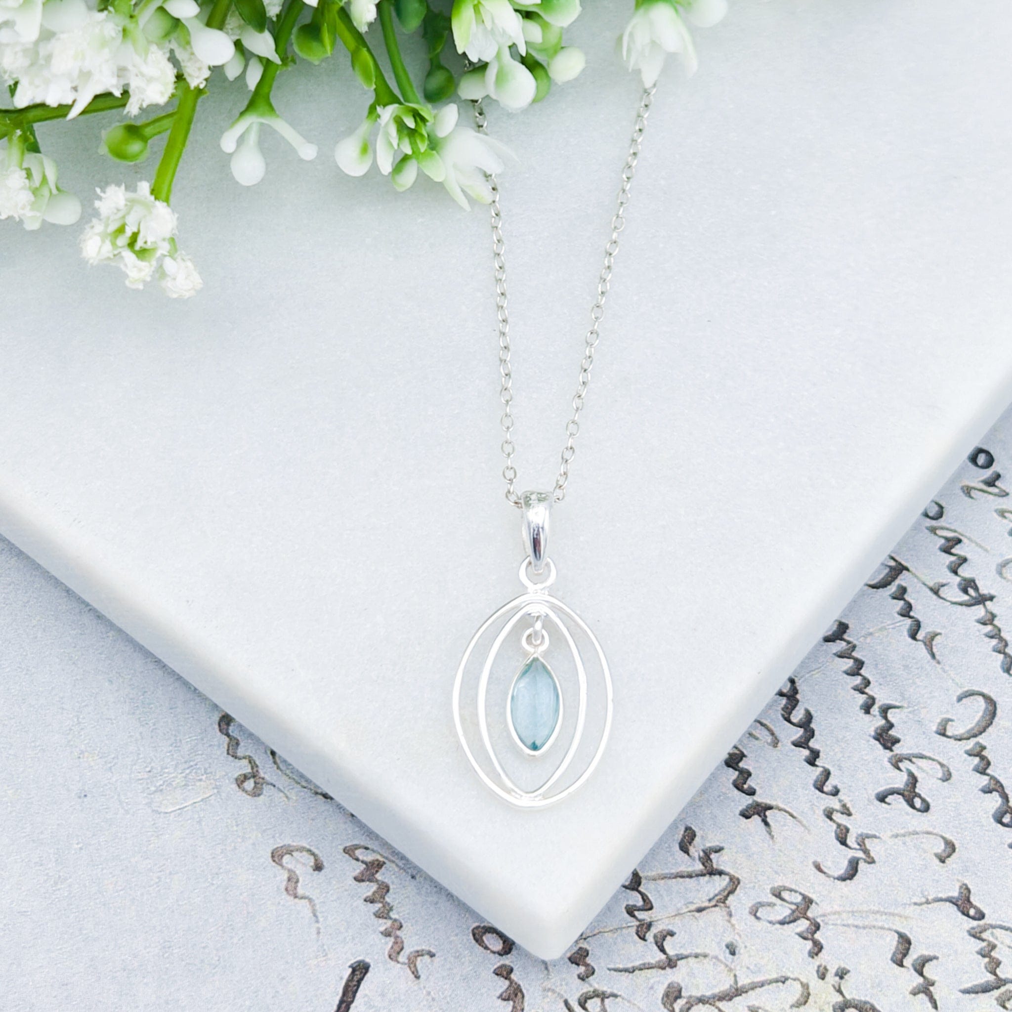 Hepburn and Hughes Blue Topaz Pendant | Double Oval | November Birthstone | Sterling Silver