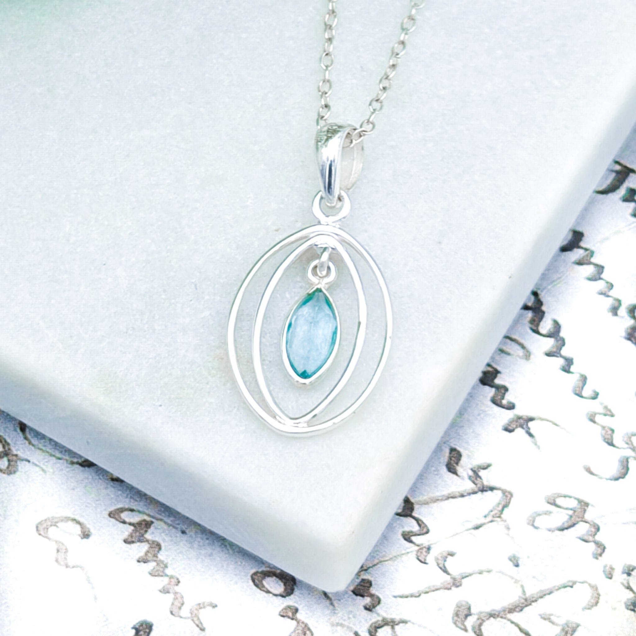 Hepburn and Hughes Blue Topaz Pendant | Double Oval | November Birthstone | Sterling Silver