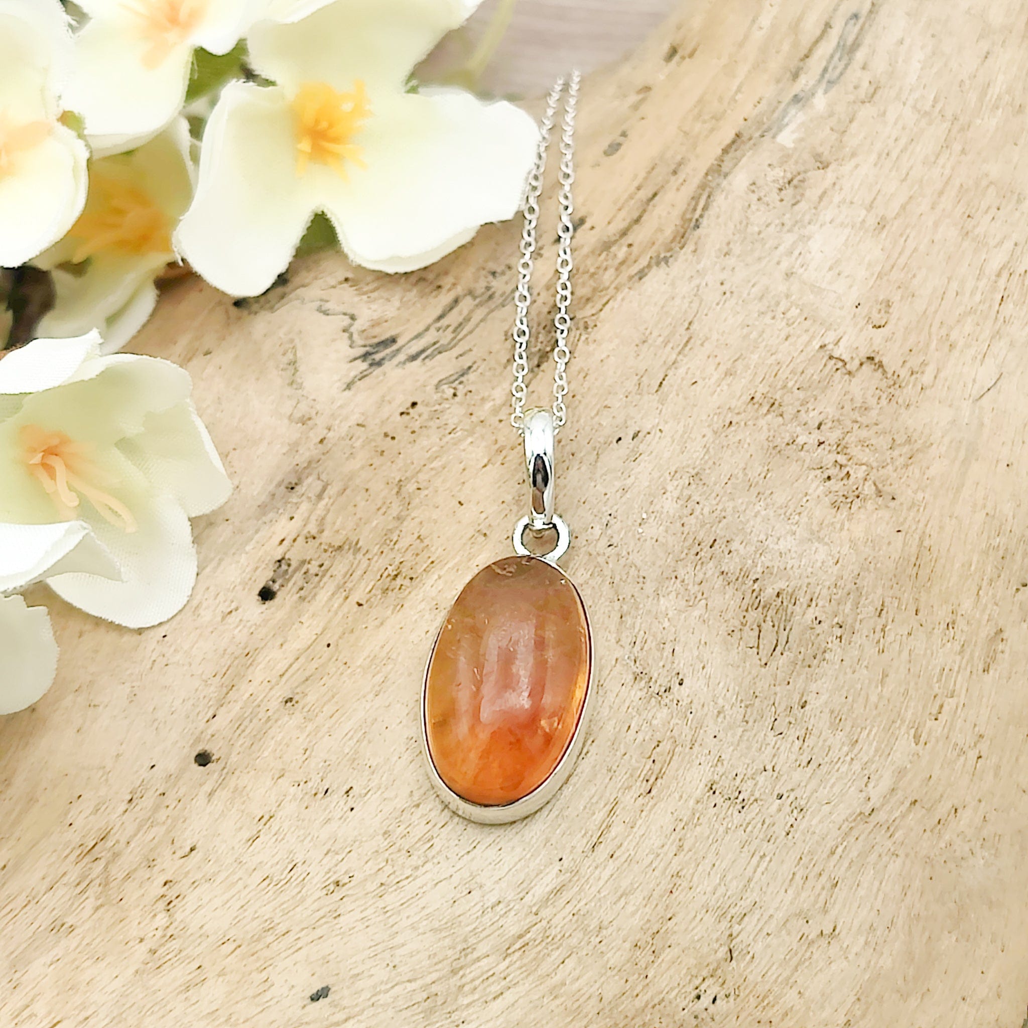 Hepburn and Hughes Brandy Citrine Pendant | 20mm Oval | 13th Anniversary | Sterling Silver