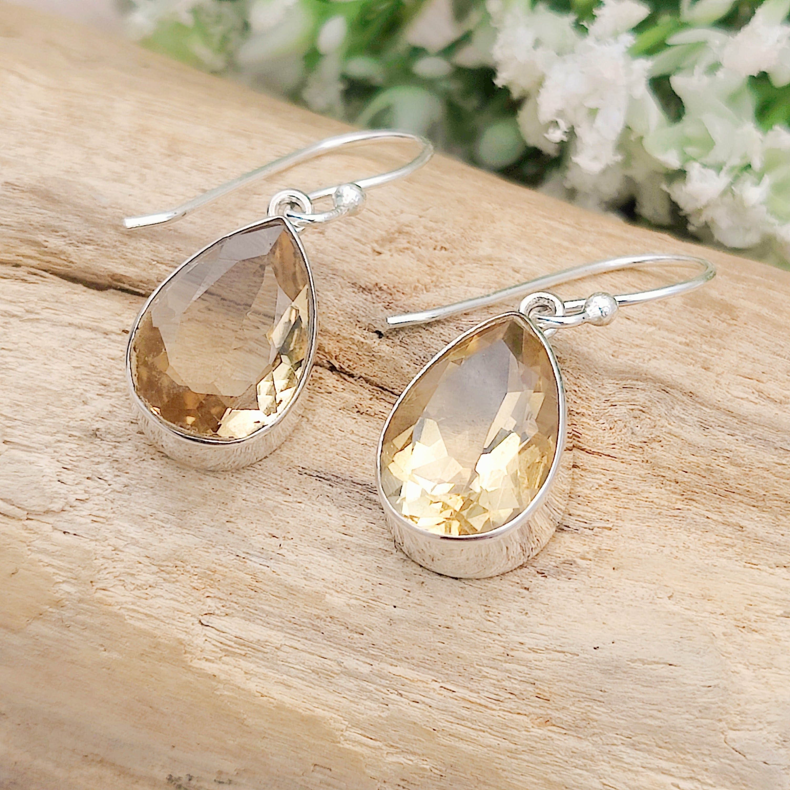 Hepburn and Hughes Citrine Earrings | Golden Teardrop | November Birthstone | Sterling Silver