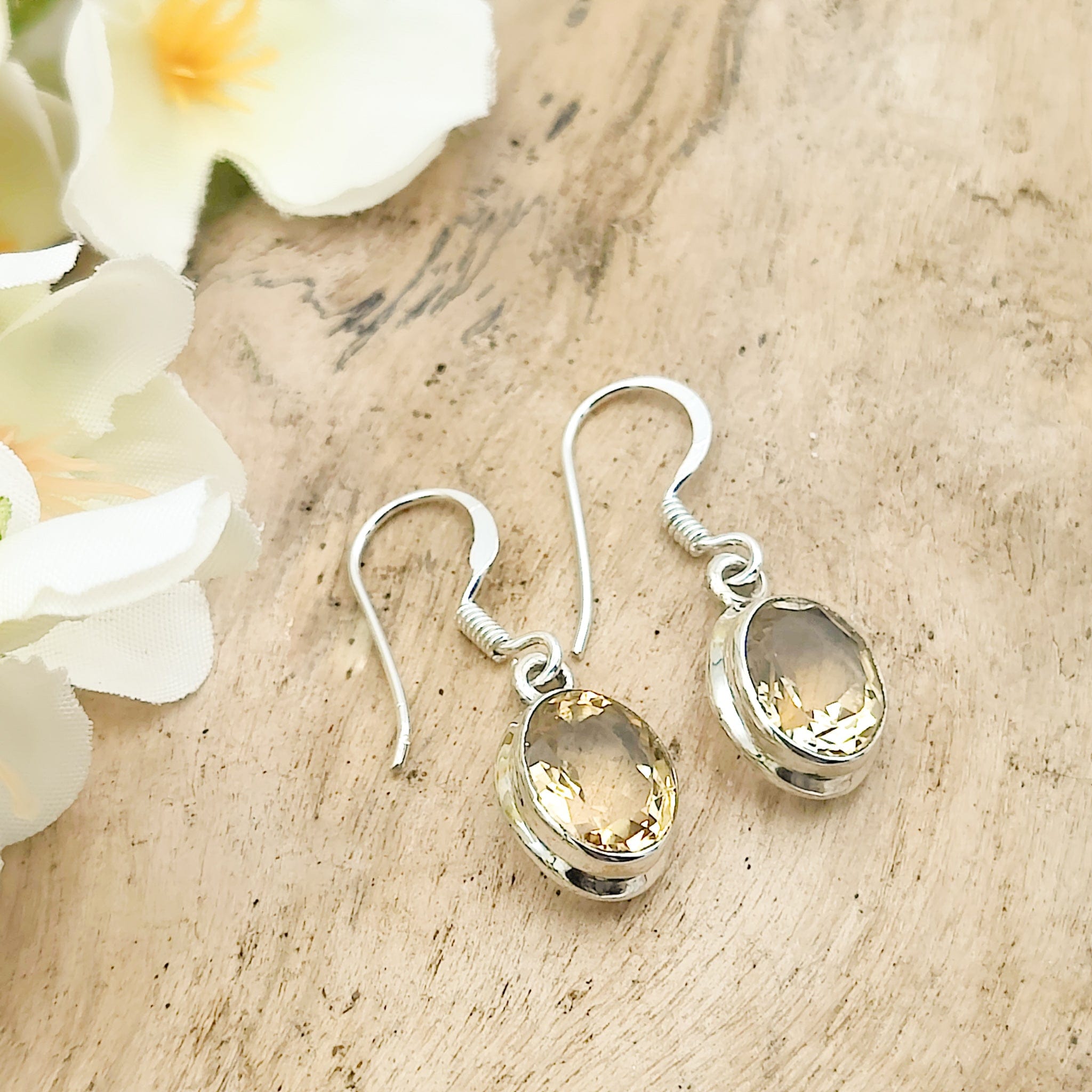 Hepburn and Hughes Citrine Earrings | Small Oval | November Birthstone | Sterling Silver