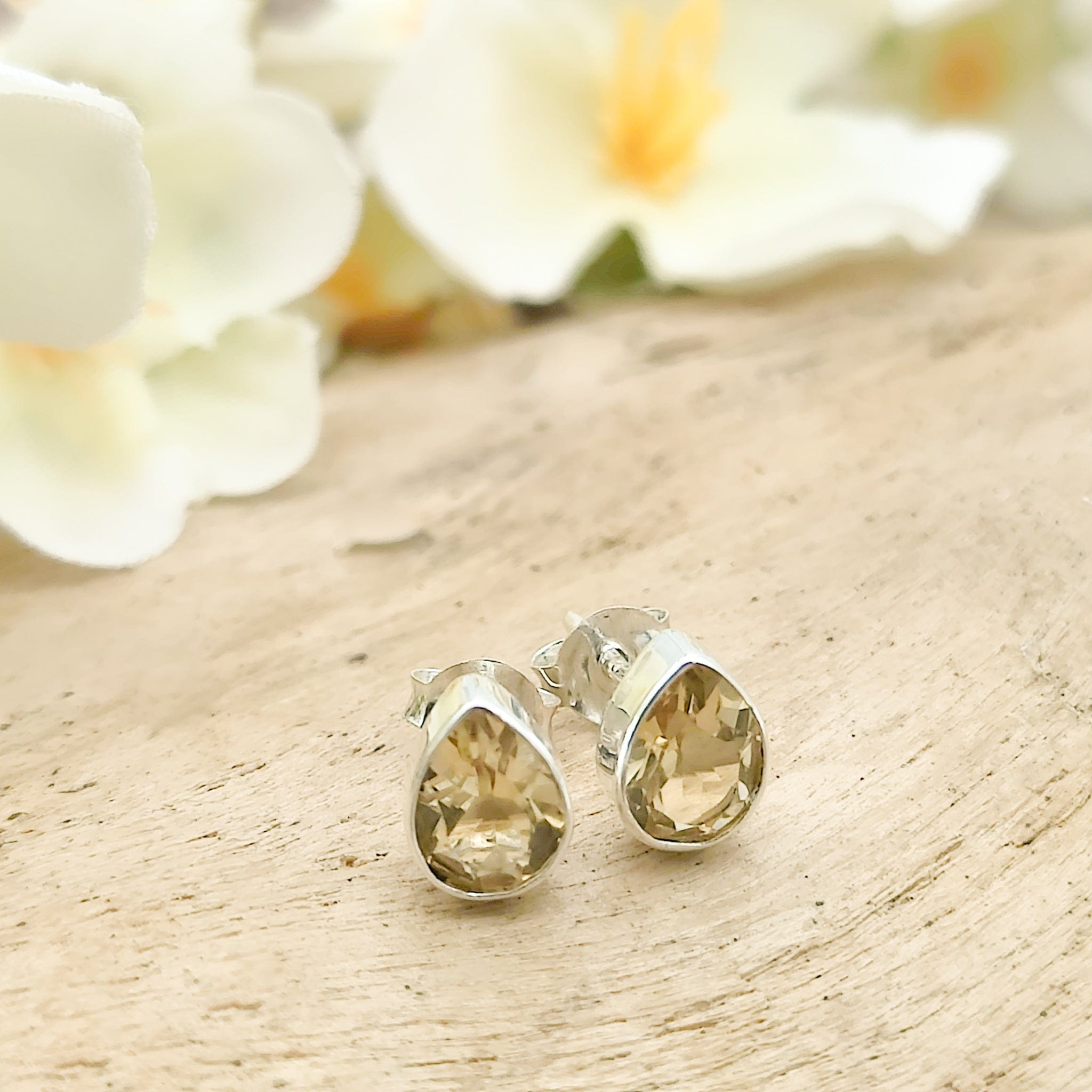 Hepburn and Hughes Citrine Earrings | Stud Teardrop | November Birthstone | Sterling Silver
