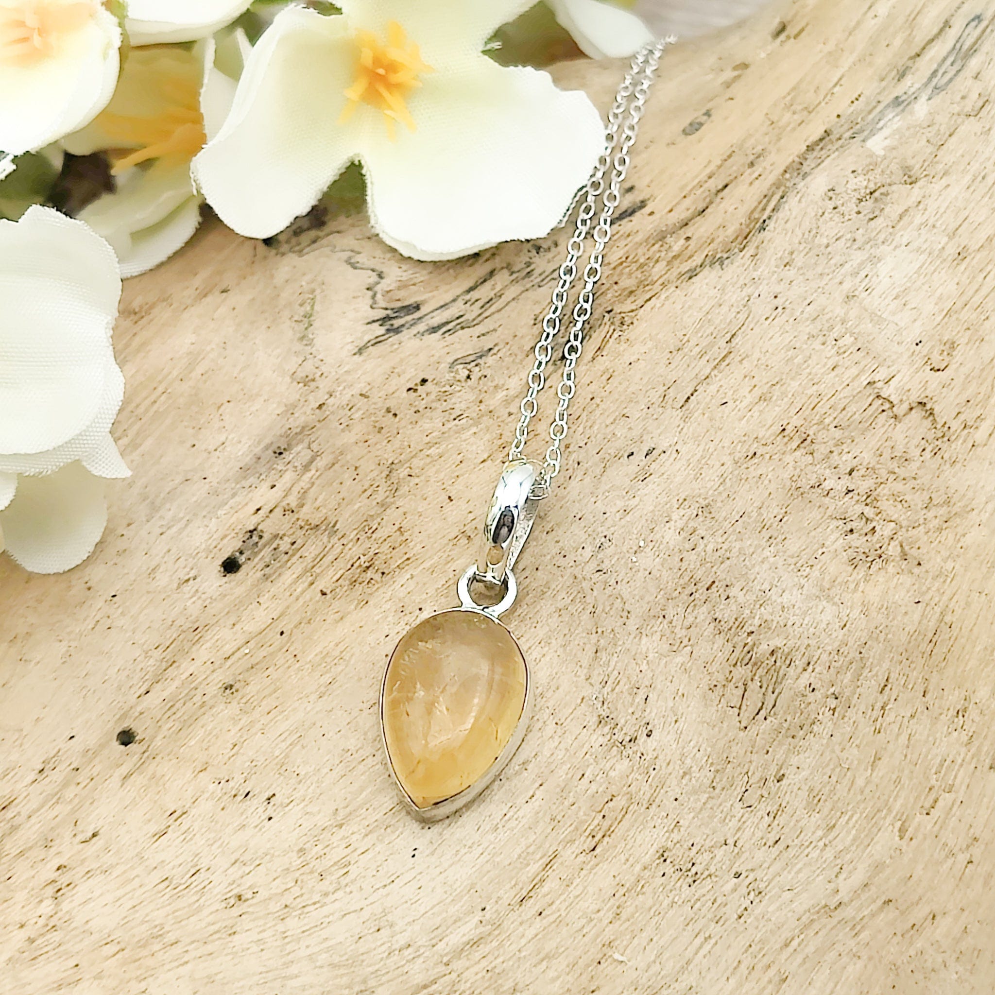 Hepburn and Hughes Citrine Pendant | 15mm teardrop | November birthstone | Sterling Silver