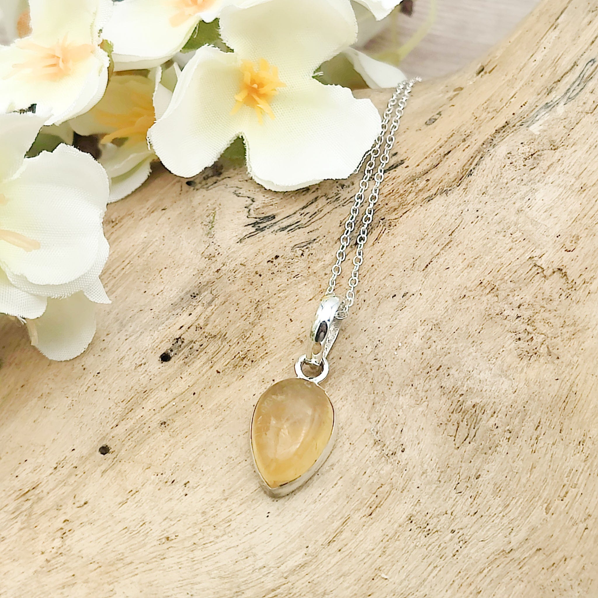 Hepburn and Hughes Citrine Pendant | 15mm teardrop | November birthstone | Sterling Silver
