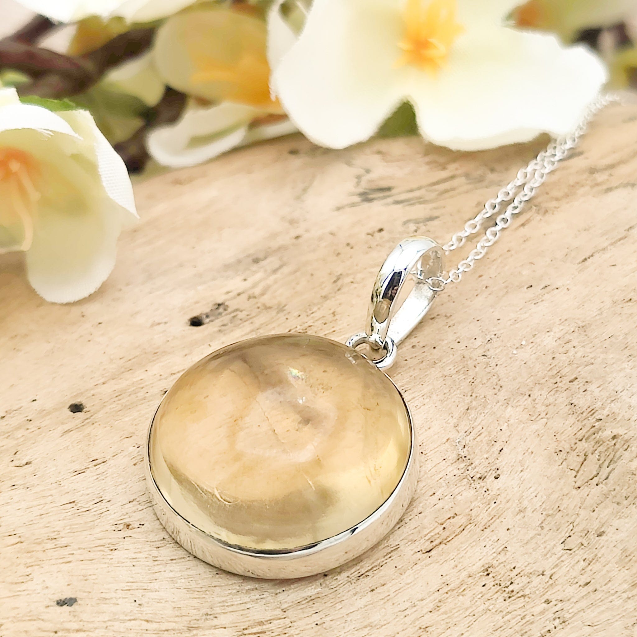 Hepburn and Hughes Citrine Pendant | 20mm Circle | 13th Anniversary | Sterling Silver