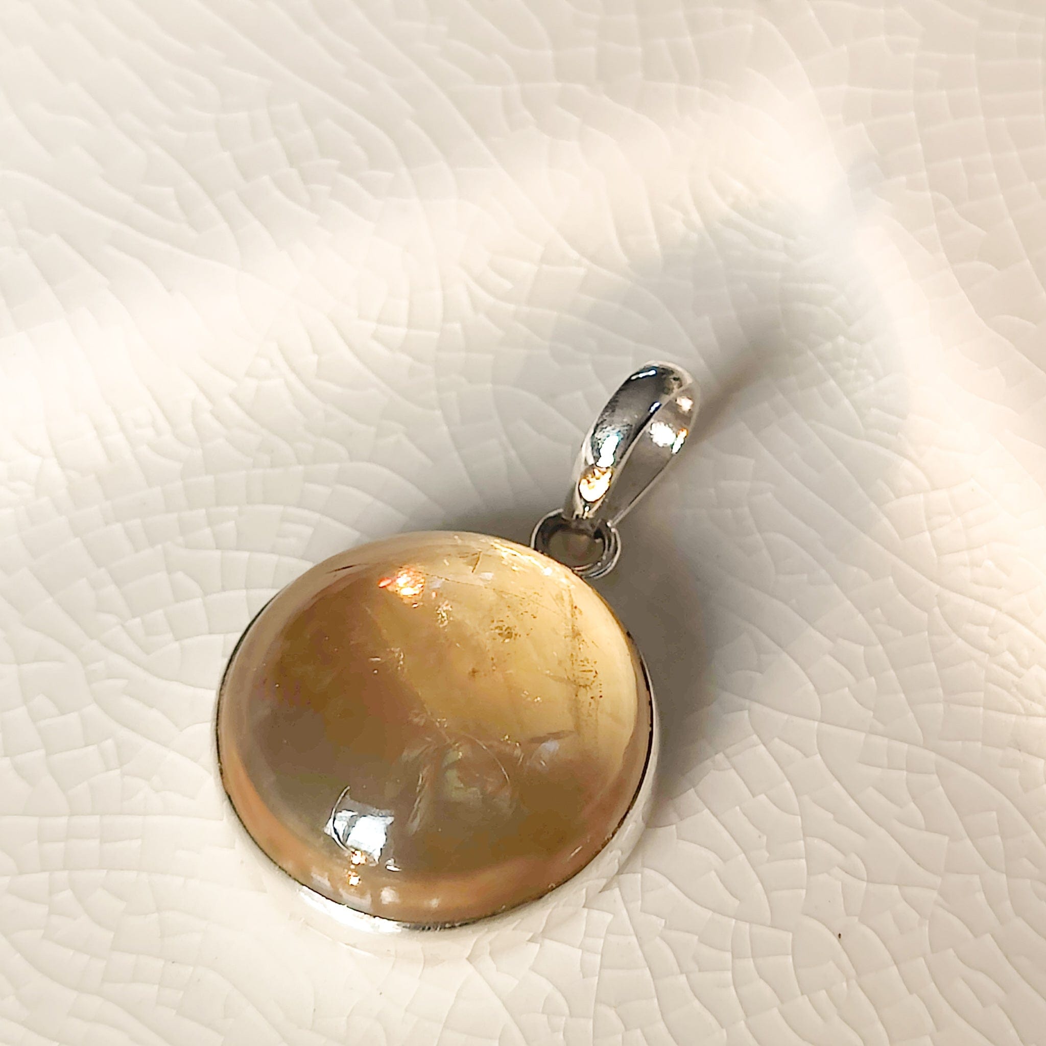 Hepburn and Hughes Citrine Pendant | 20mm Circle | 13th Anniversary | Sterling Silver