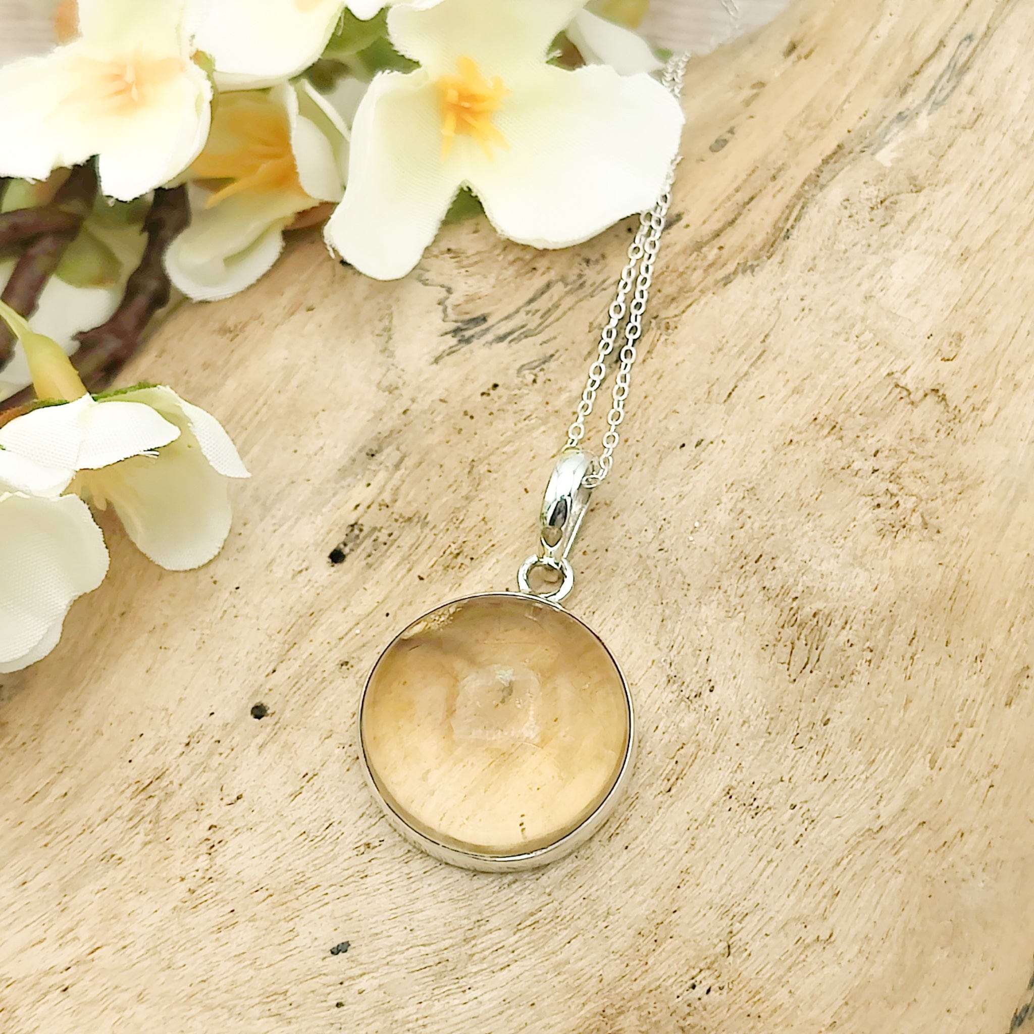 Hepburn and Hughes Citrine Pendant | 20mm Circle | 13th Anniversary | Sterling Silver