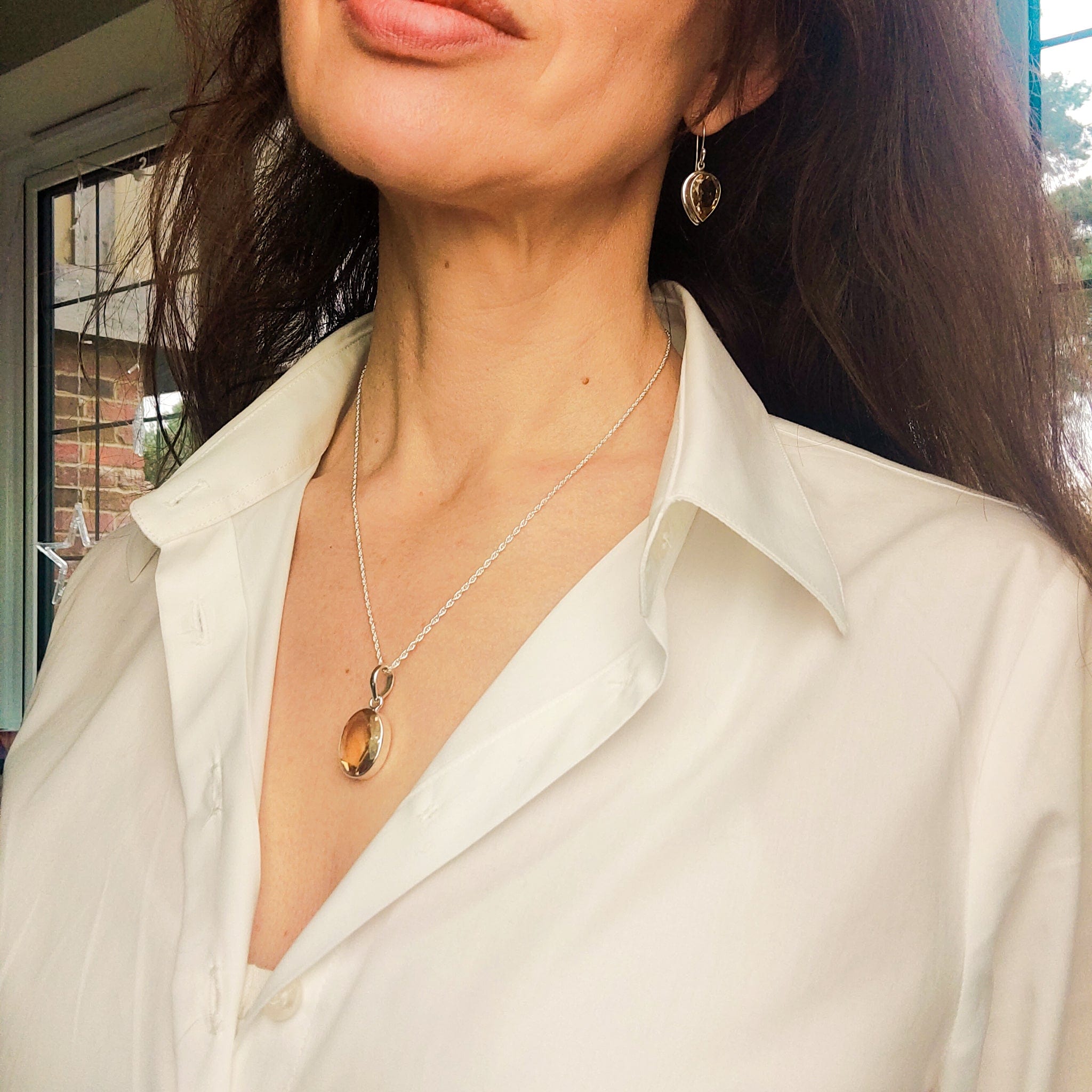 Hepburn and Hughes Citrine Pendant | 20mm Faceted Oval Stone | November Birthstone | Sterling Silver