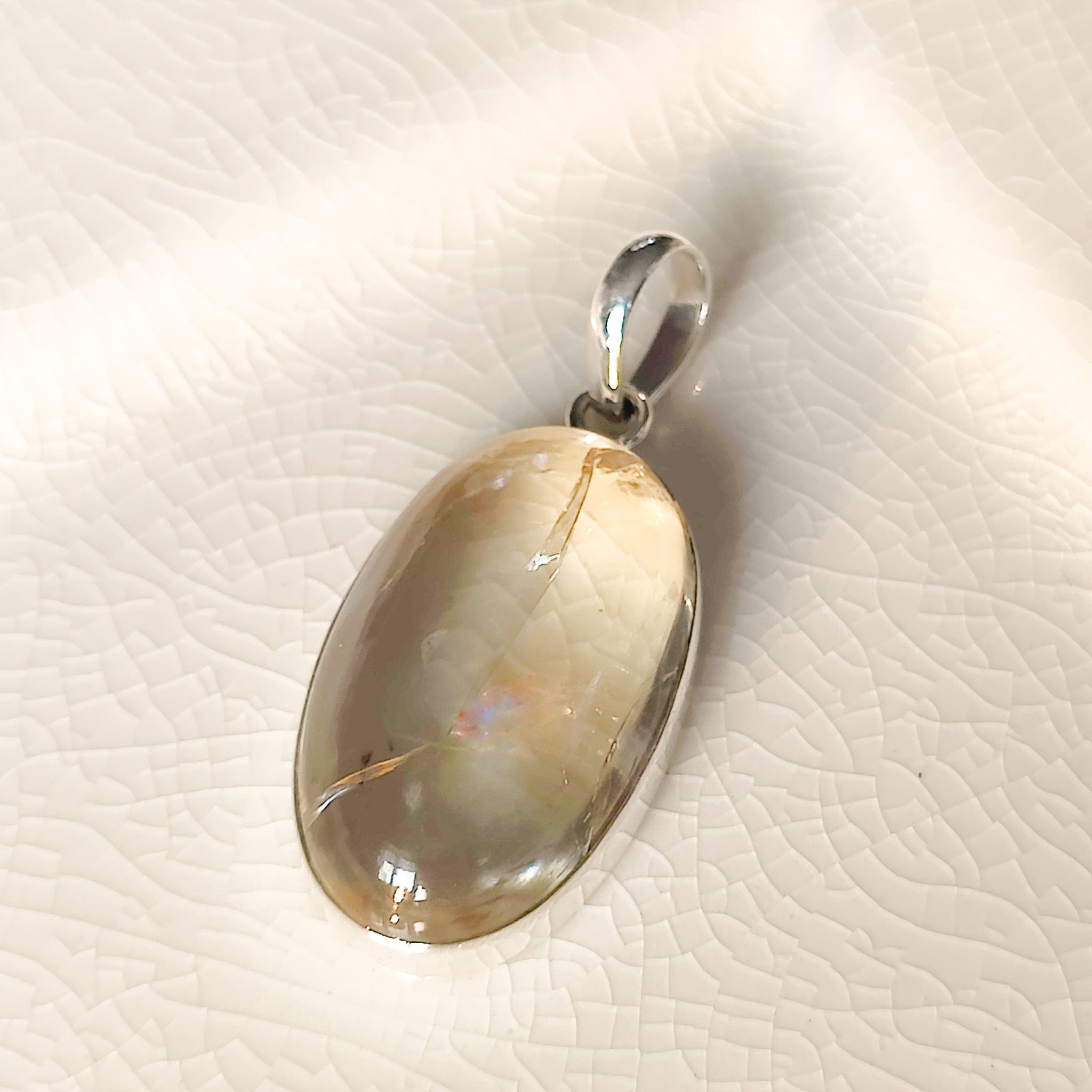 Hepburn and Hughes Citrine Pendant | 30mm Oval | 13th Anniversary | Sterling Silver