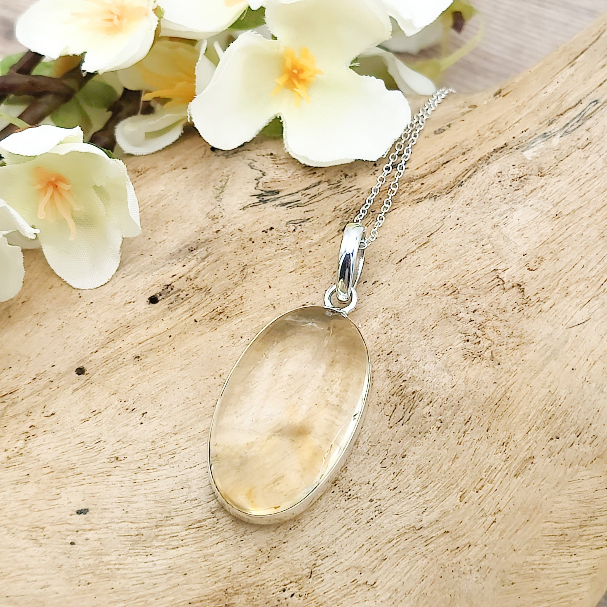 Hepburn and Hughes Citrine Pendant | 30mm Oval | 13th Anniversary | Sterling Silver