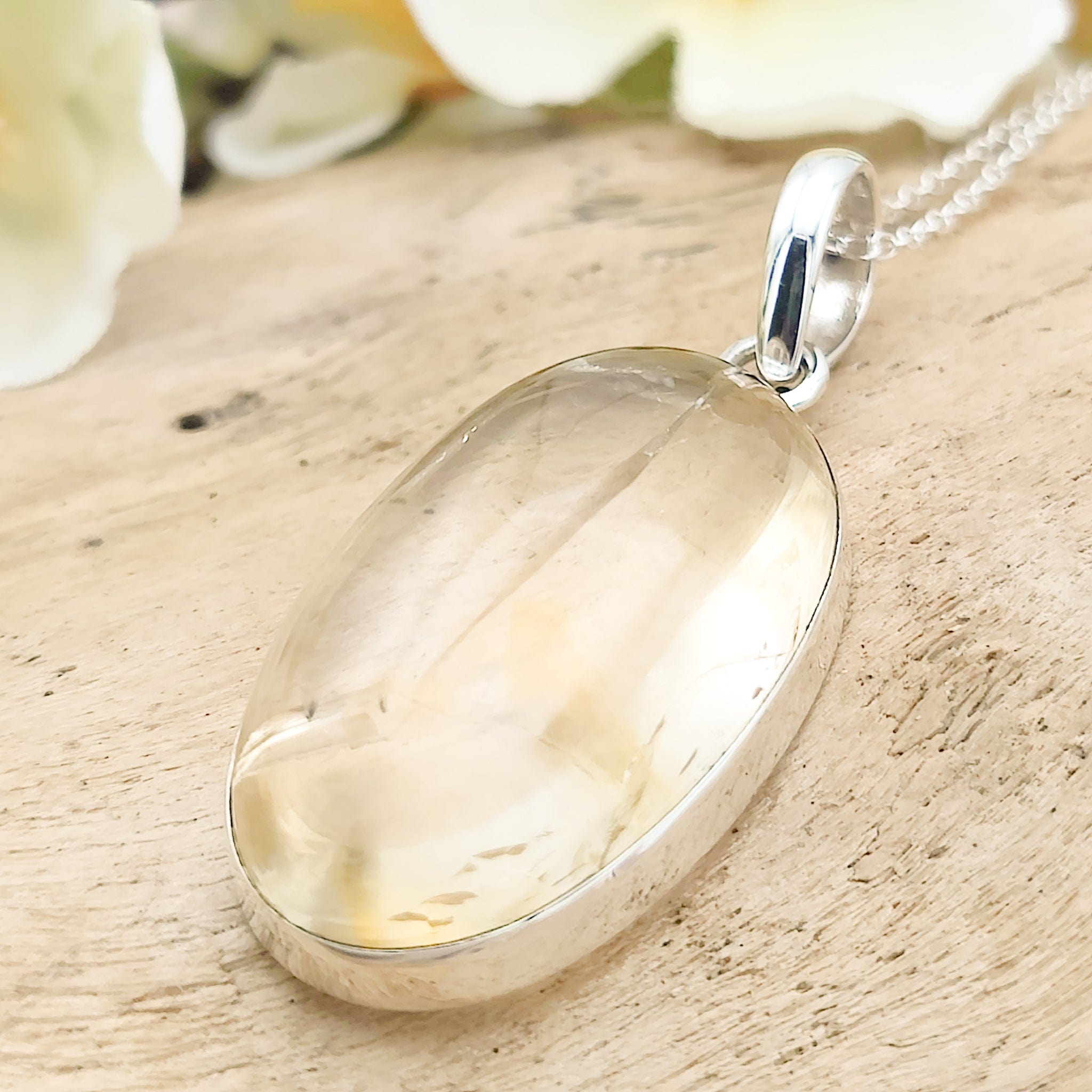 Hepburn and Hughes Citrine Pendant | 30mm Oval | 13th Anniversary | Sterling Silver