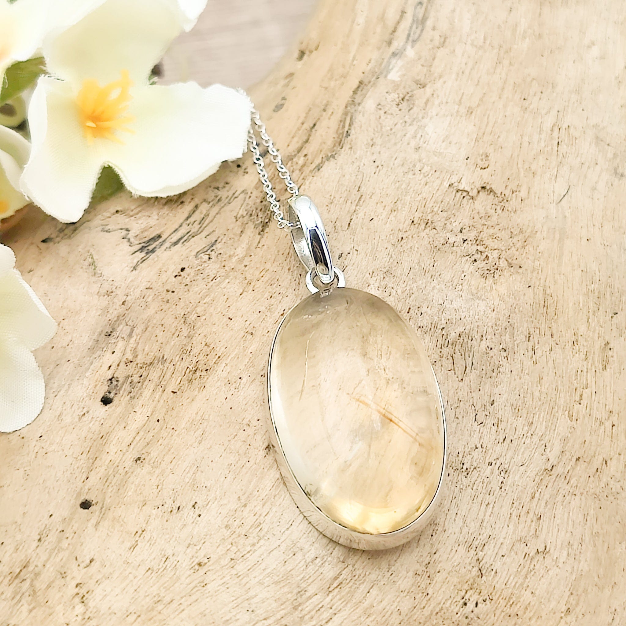 Hepburn and Hughes Citrine Pendant | 30mm Oval | 13th Anniversary | Sterling Silver