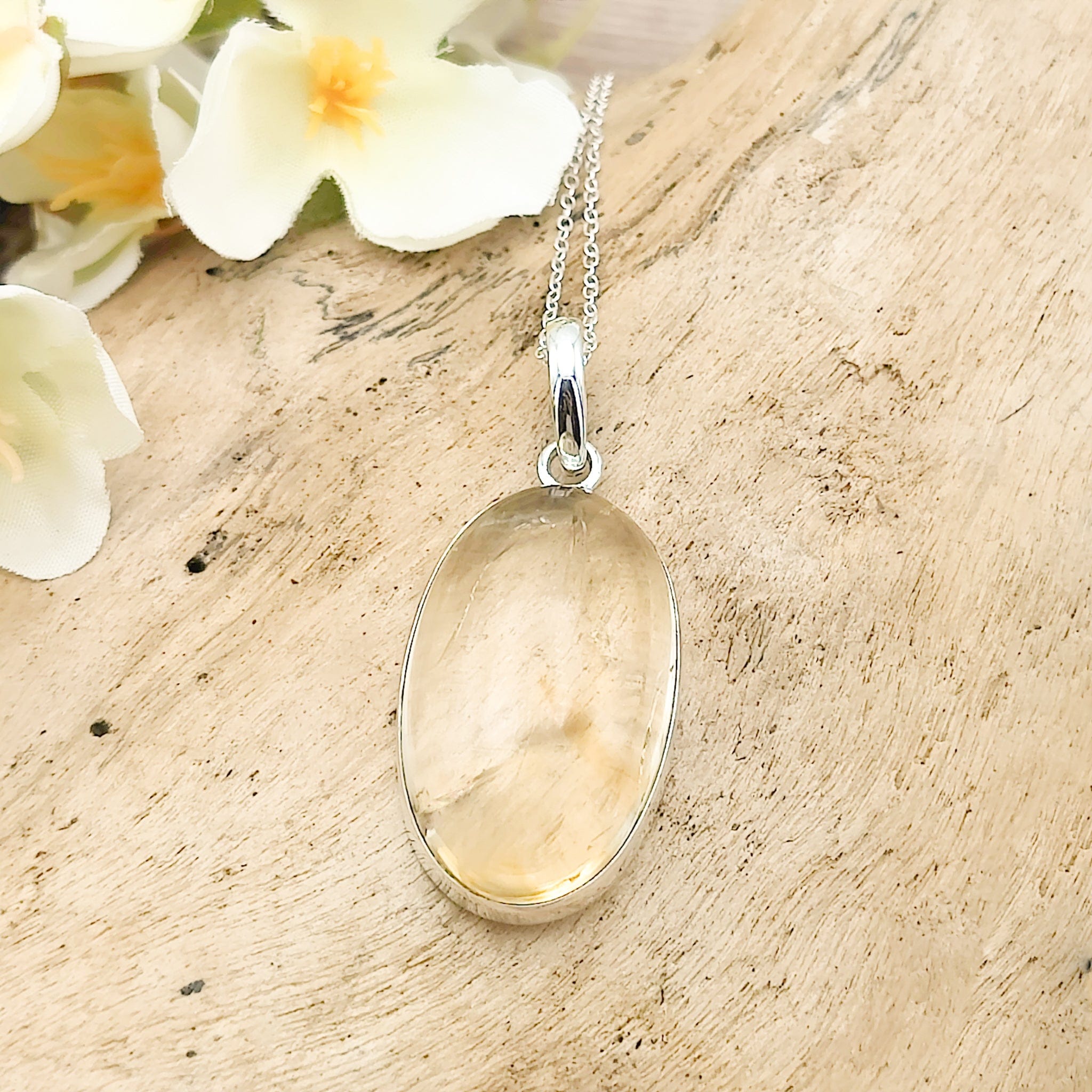 Hepburn and Hughes Citrine Pendant | 30mm Oval | 13th Anniversary | Sterling Silver