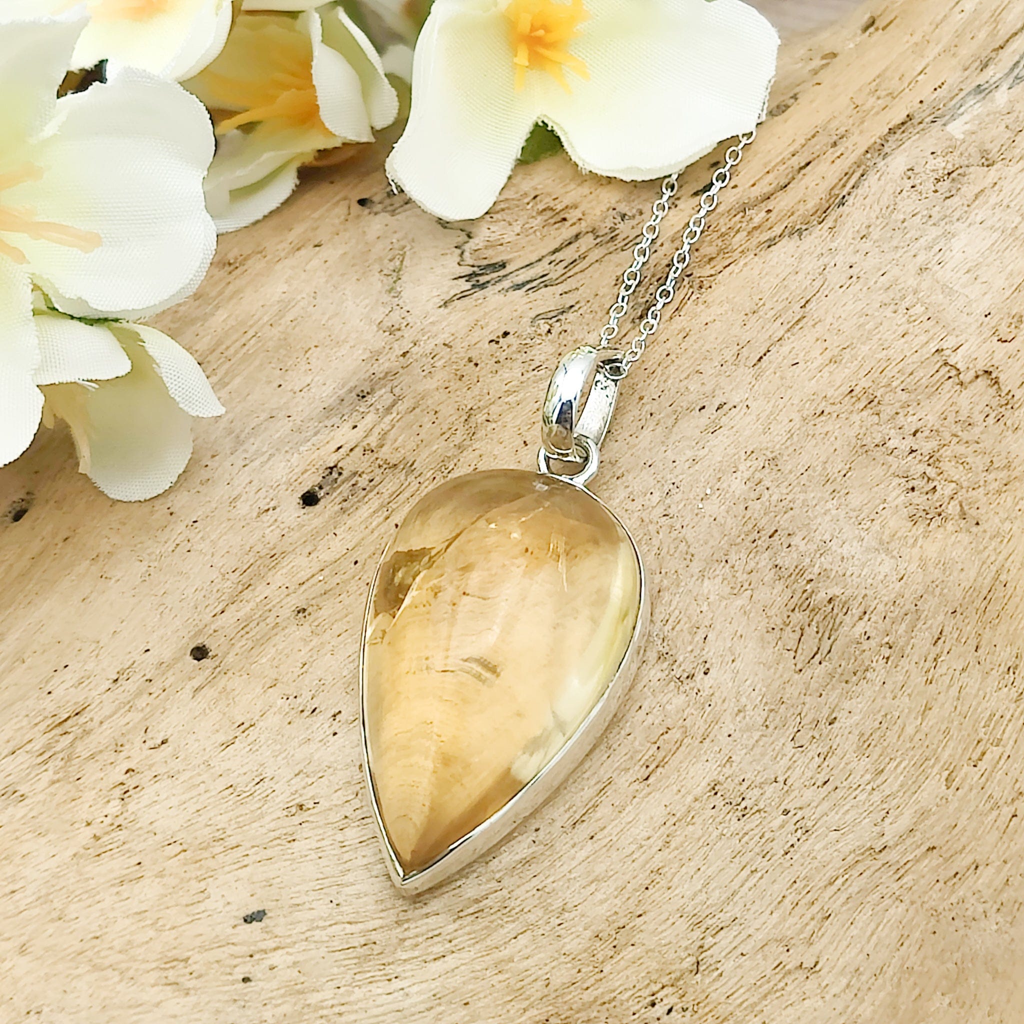 Hepburn and Hughes Citrine Pendant | 30mm Teardrop | November Birthstone | Sterling Silver