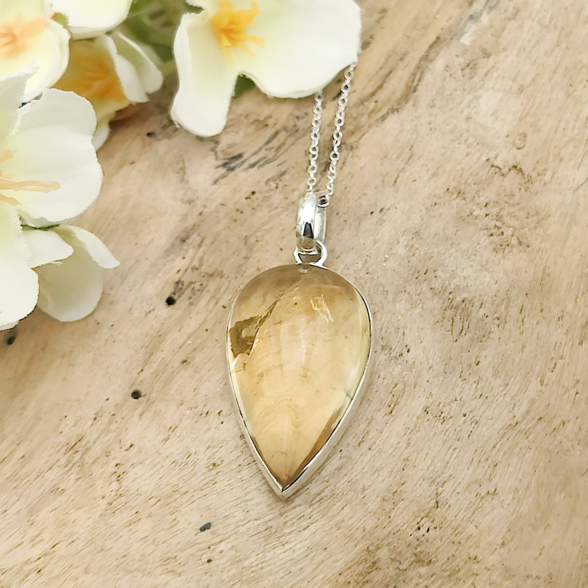 Hepburn and Hughes Citrine Pendant | 30mm Teardrop | November Birthstone | Sterling Silver